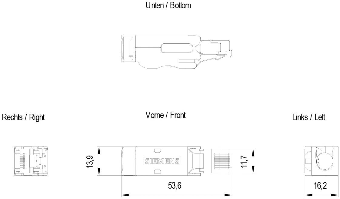 Siemens 6GK1901-1BB12-2AE0 IE FC RJ45 Plug 180 4x2, RJ45 Steckverbinder, CAT6A, FC Anschlusstechnik 6GK19011BB122AE0 Polzahl