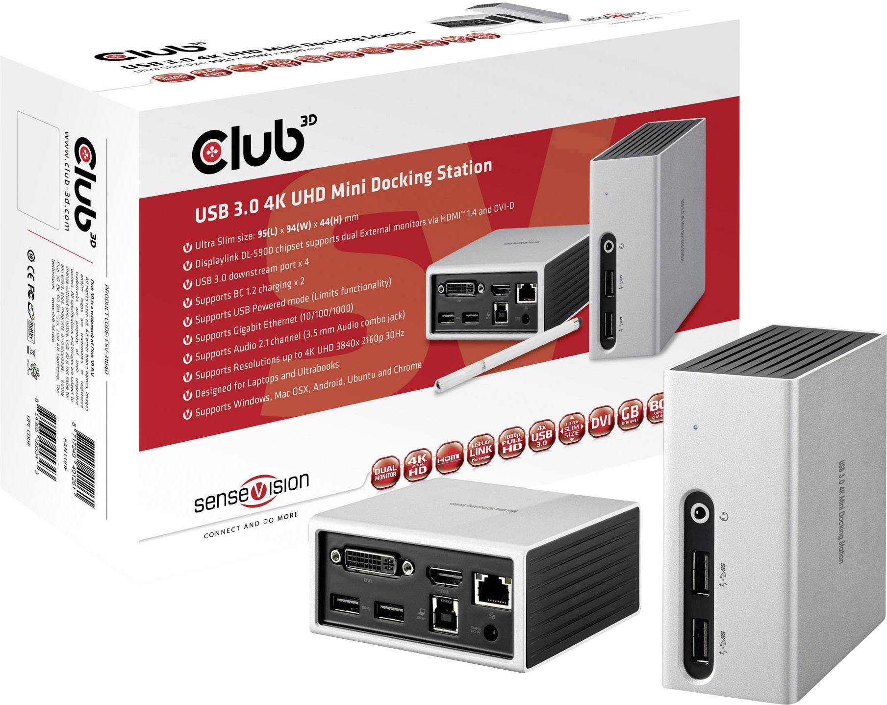Club 3D SenseVision USB 3.0 4K Mini Docking Station