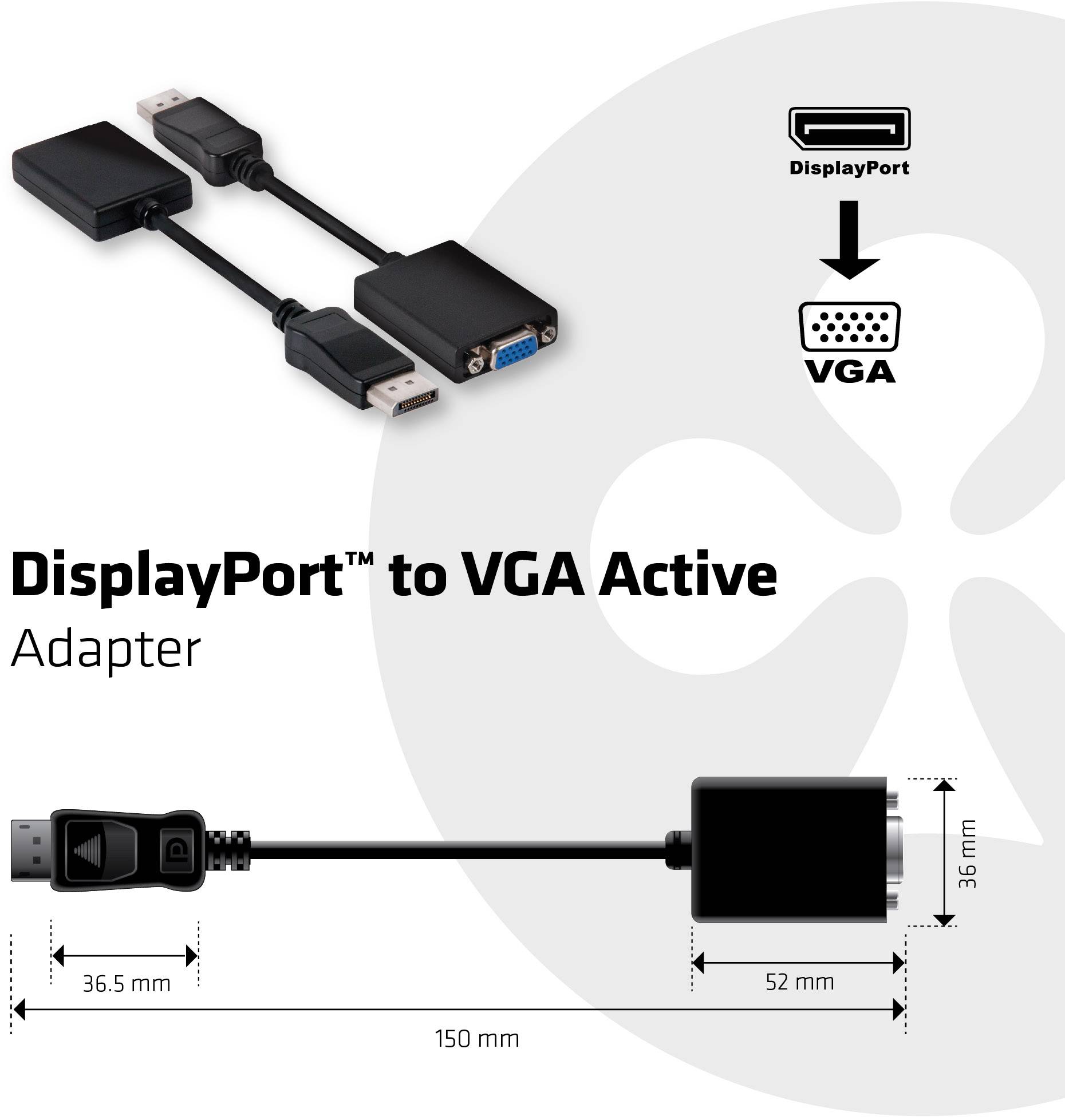 Club3D DisplayPort Adapter [1x DisplayPort Stecker - 1x VGA-Buchse] Schwarz