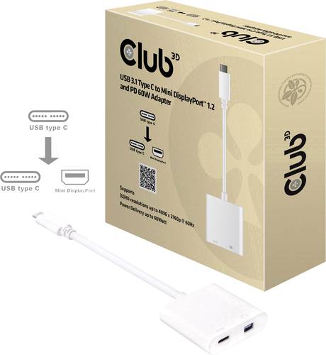 Club3D USB Adapter [1x USB-C™ Stecker - 1x DisplayPort Buchse, USB-C™ Buchse] Weiß
