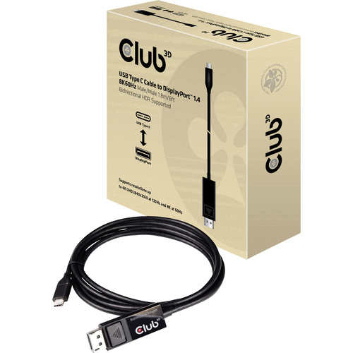 Câble adaptateur club3D USB-C® / DisplayPort USB-C® mâle, Fiche mâle DisplayPort 1.80 m noir CAC-1557 ignifuge Câble d'afficheur