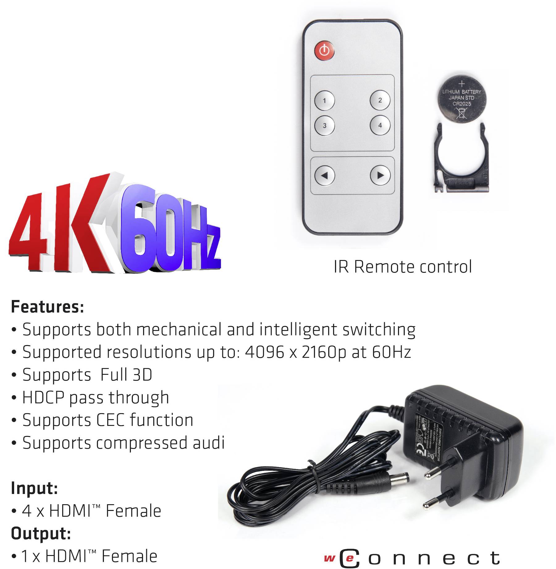club3D CSv-1370 4 Port HDMI-Switch 4096 x 2160 Pixel
