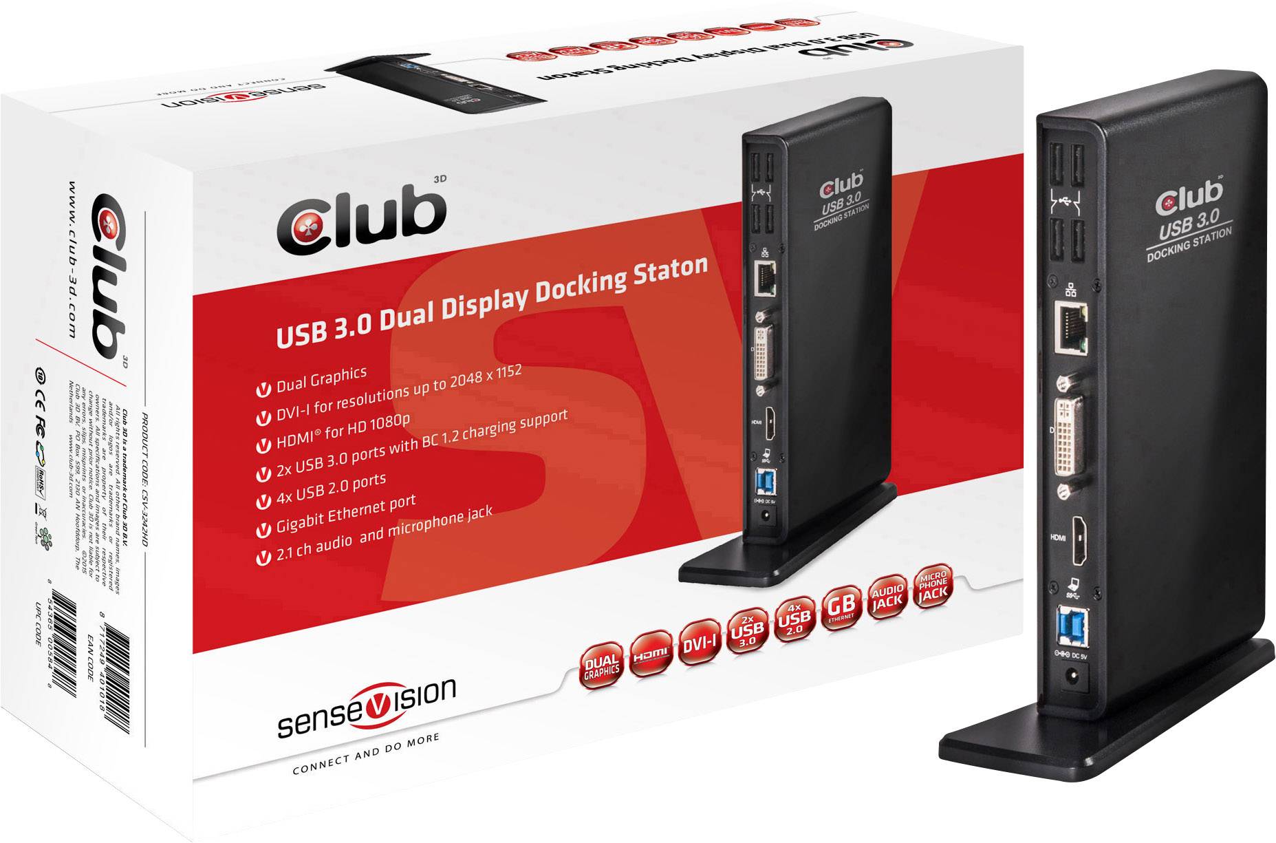 club3D Notebook Dockingstation CSV-3242hD Passend für Marke Dockingstations: Universal
