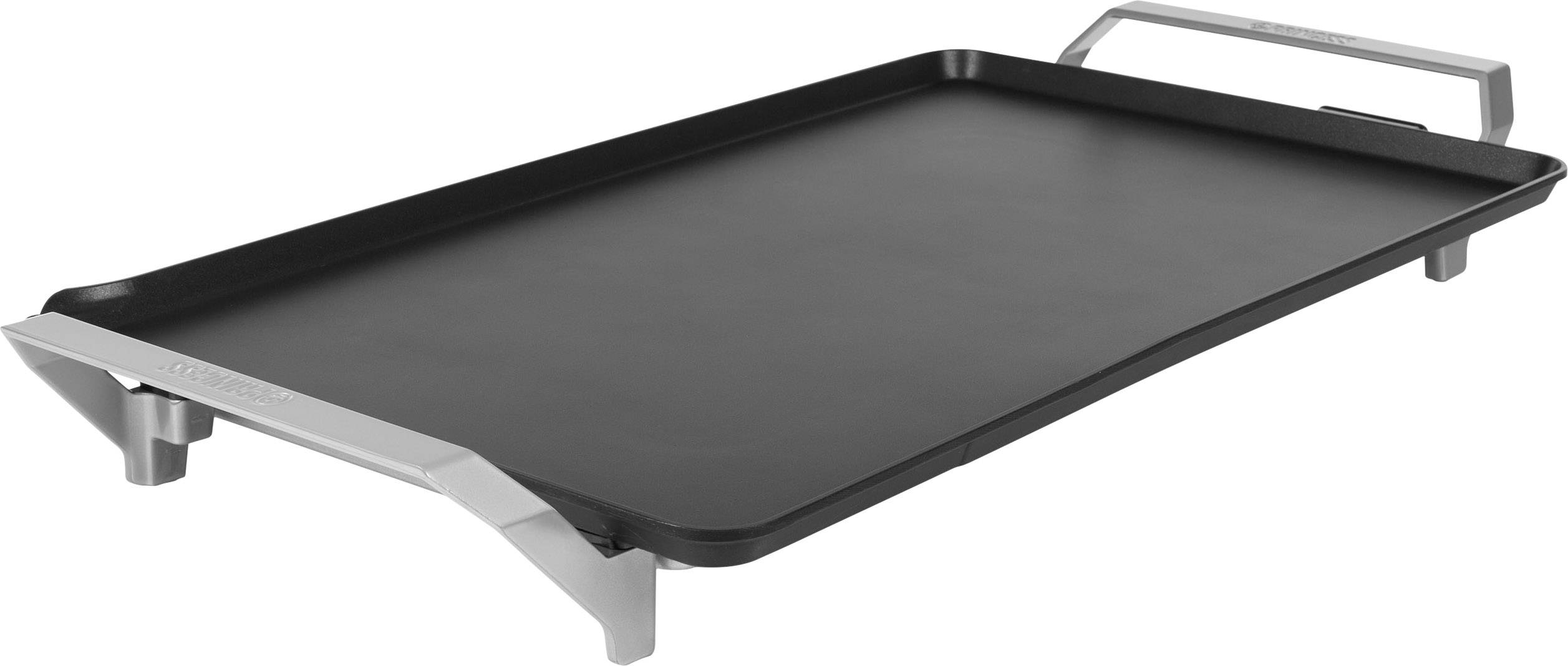 Antihaft-Grillplatte aus Metall mit Griffen an den Seiten, geeignet zum Braten und Grillen.