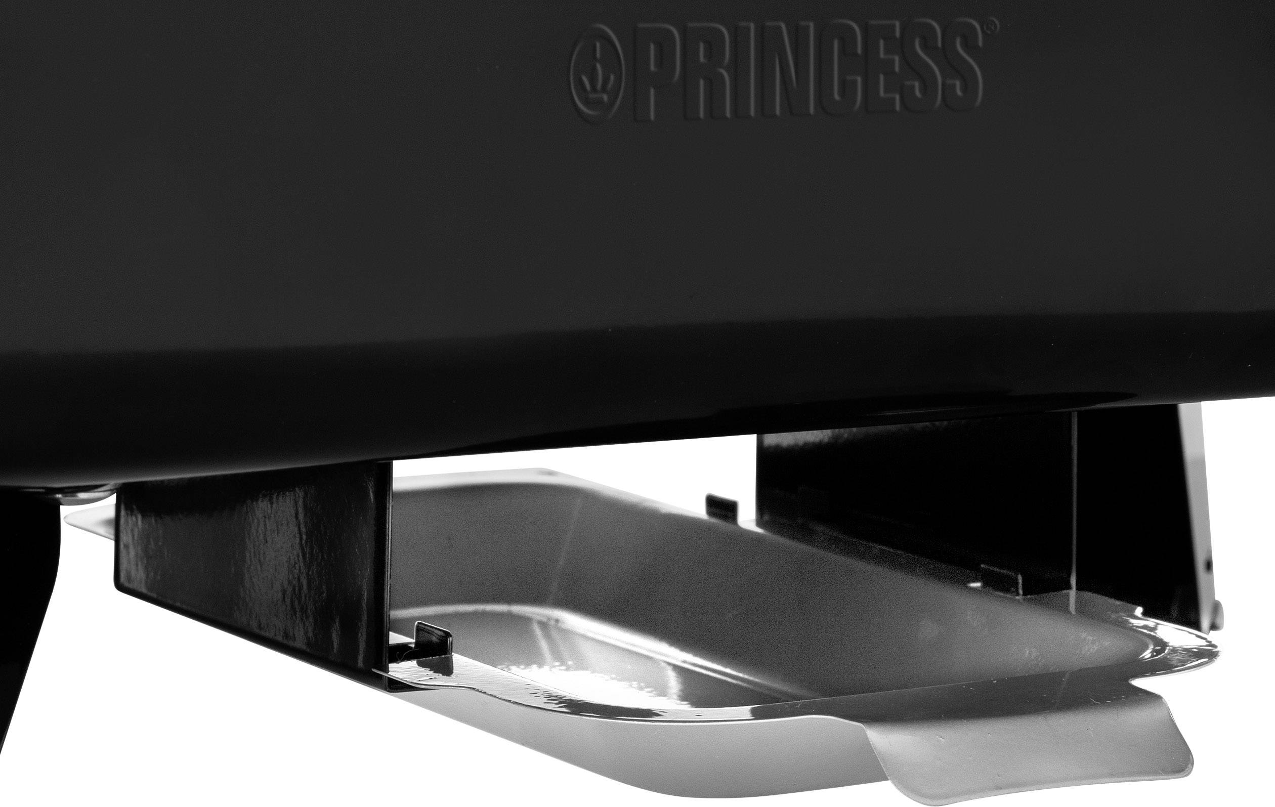 Grillapparat mit Tropfschale, Markenname 'Princess' sichtbar.