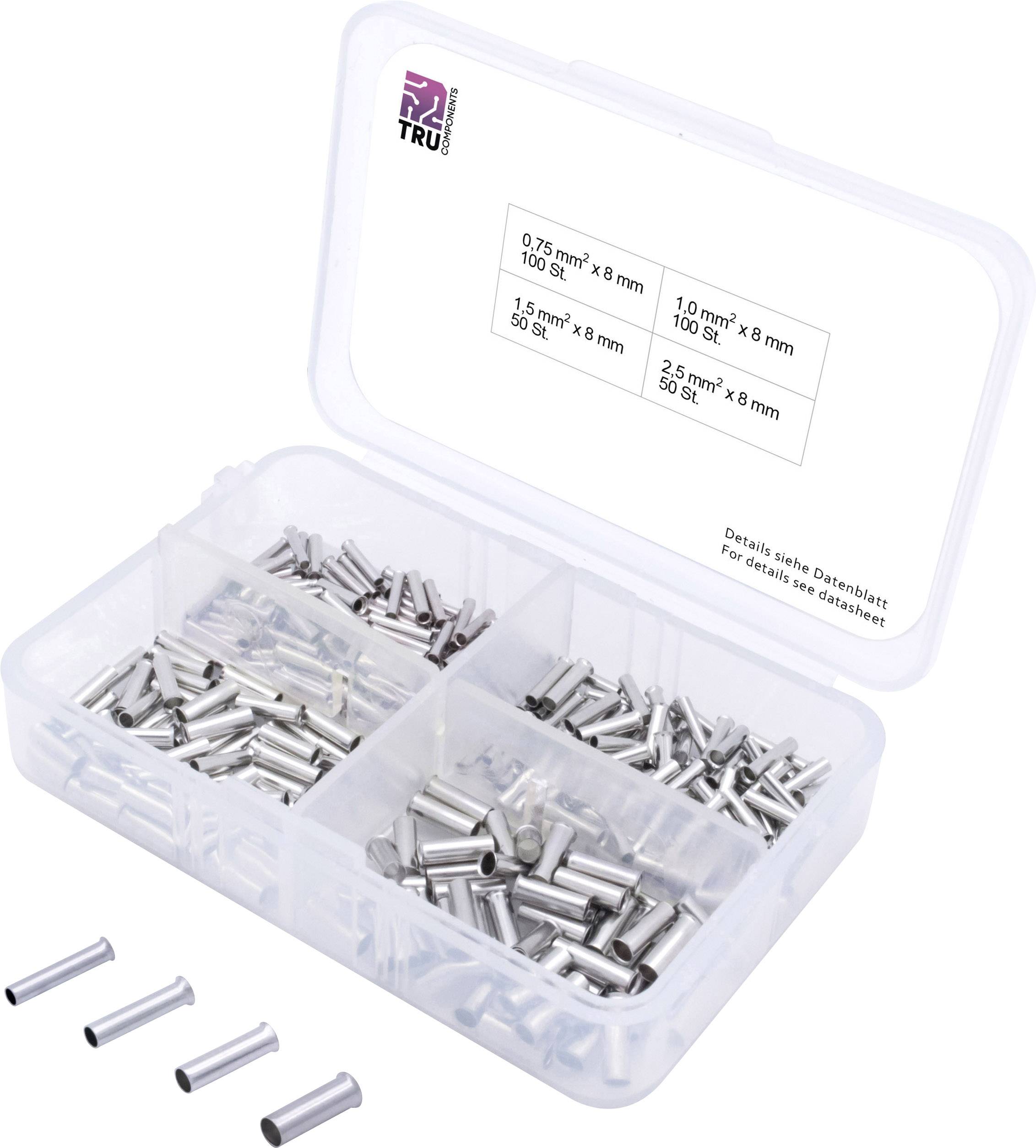 TRU COMPONENTS T1903C022 Aderendhülsen-Sortiment 0.75 mm², 1 mm², 1.5 mm², 2.5mm² Unisoliert Silber 300St.