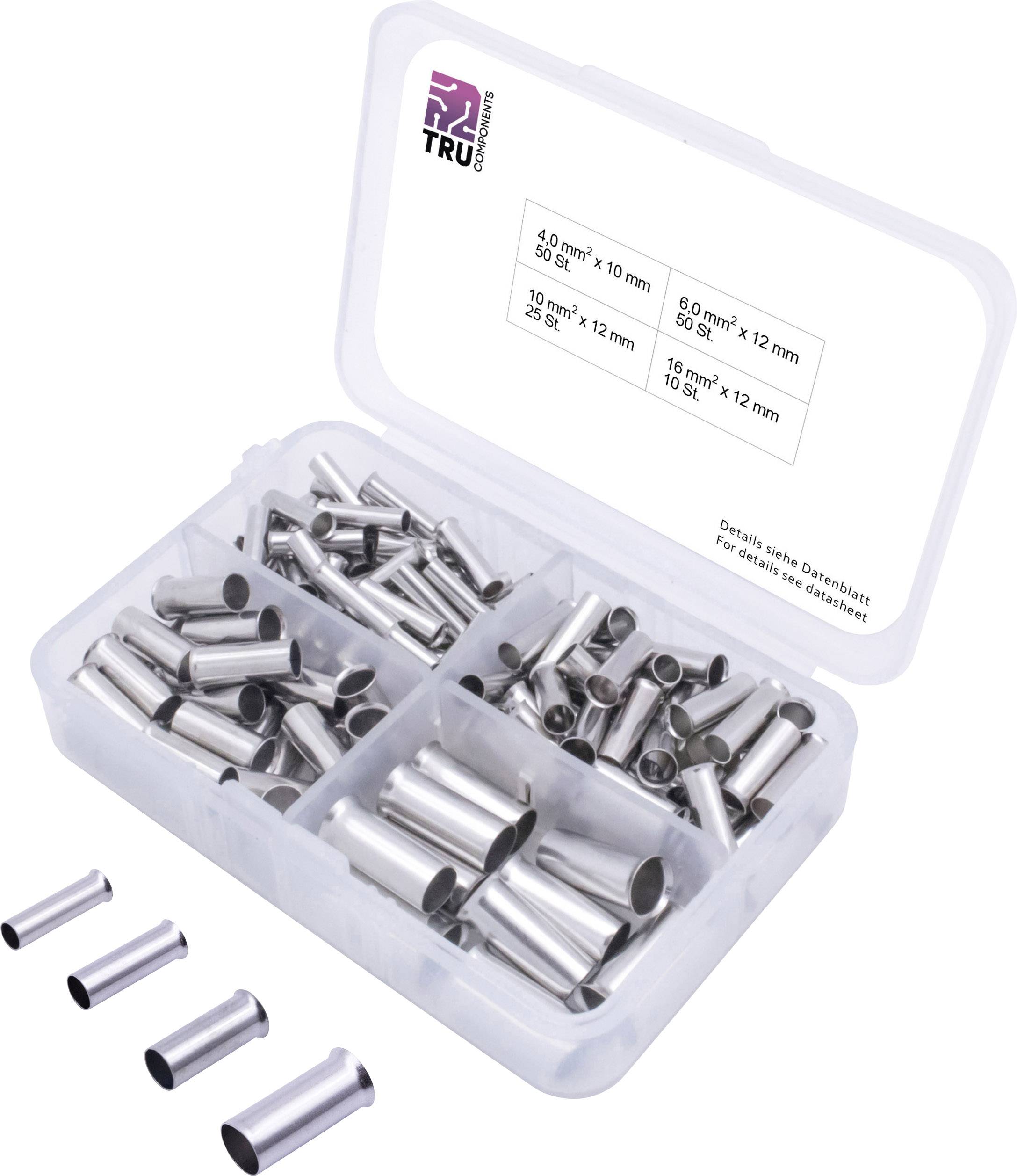 TRU COMPONENTS T1903C024 Aderendhülsen-Sortiment 4 mm², 6 mm², 10 mm², 16 mm² Unisoliert Silber