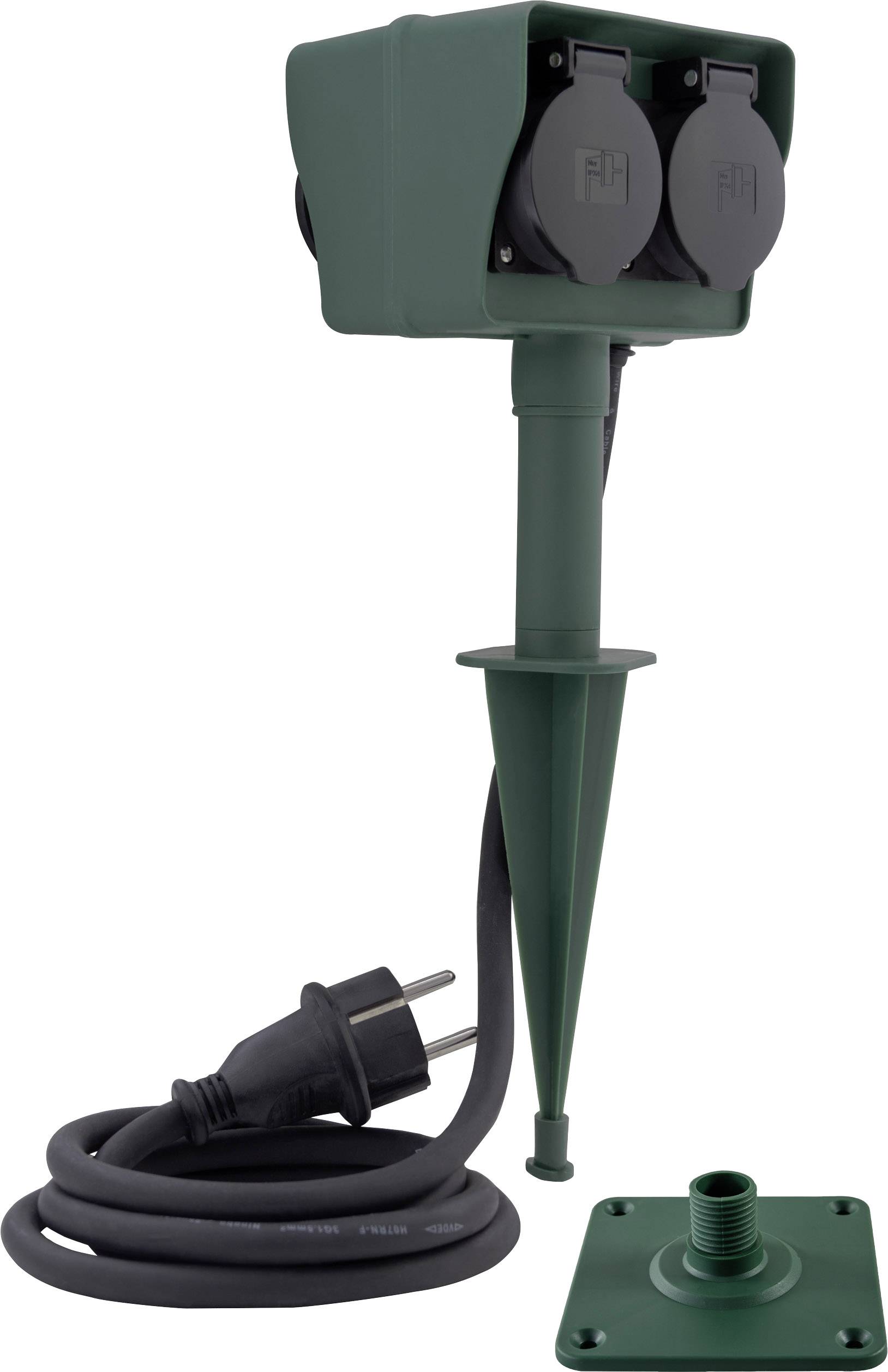 REV 0595009555 Gartensteckdose 4fach Schwarz, Grün mit Erdspieß