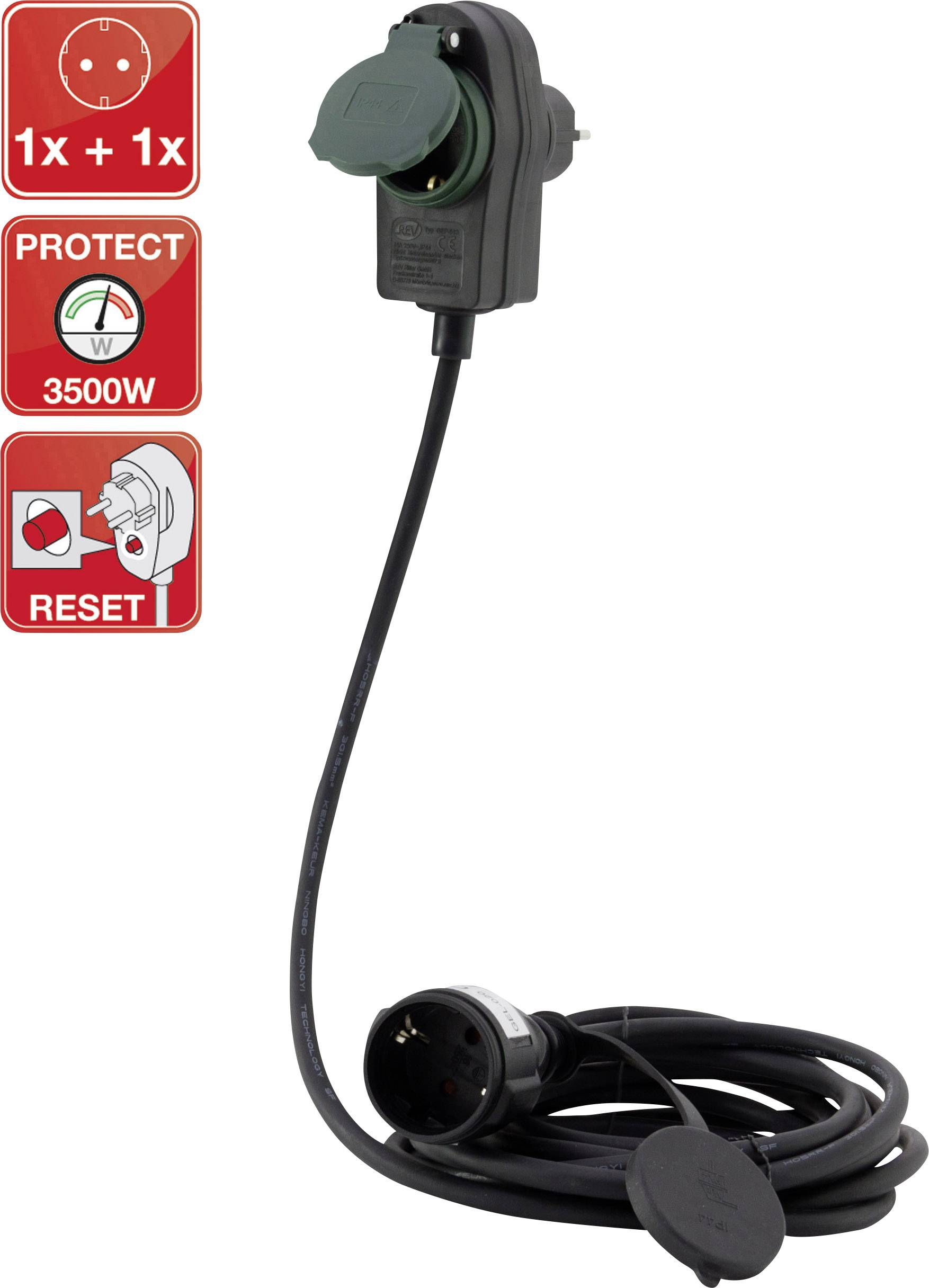 REV 0017101514 Strom Verlängerungskabel Schwarz 10.00 m H05RR-F 3G 1,5 mm²