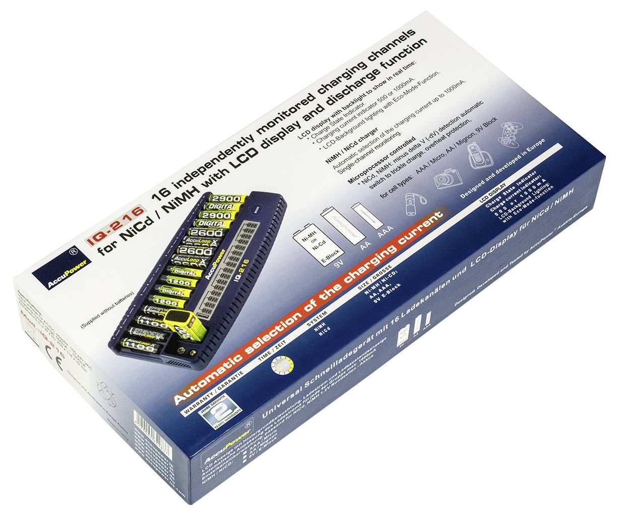 AccuPower IQ216 Rundzellen-Ladegerät NiCd, NiMH Micro (AAA), Mignon (AA), 9 V Block