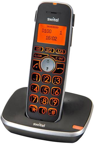 Switel D100 Schnurloses Seniorentelefon mit Basis, inkl. Mobilteil, Optische Anrufsignalisierung, Fr