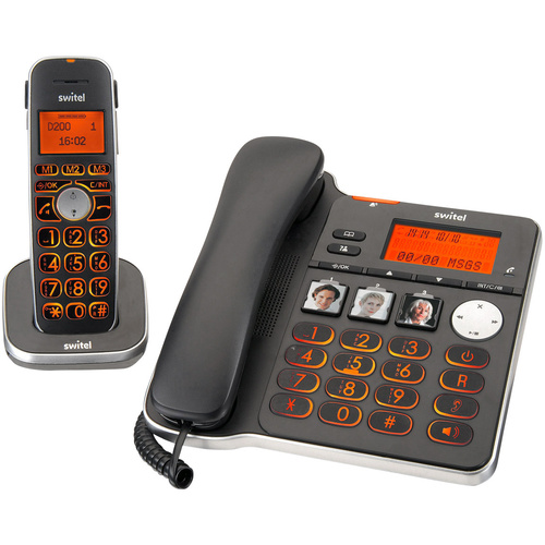 Switel D200 Schnurgebundenes Seniorentelefon Anrufbeantworter, Freisprechen, Foto-Tasten, inkl. Mob