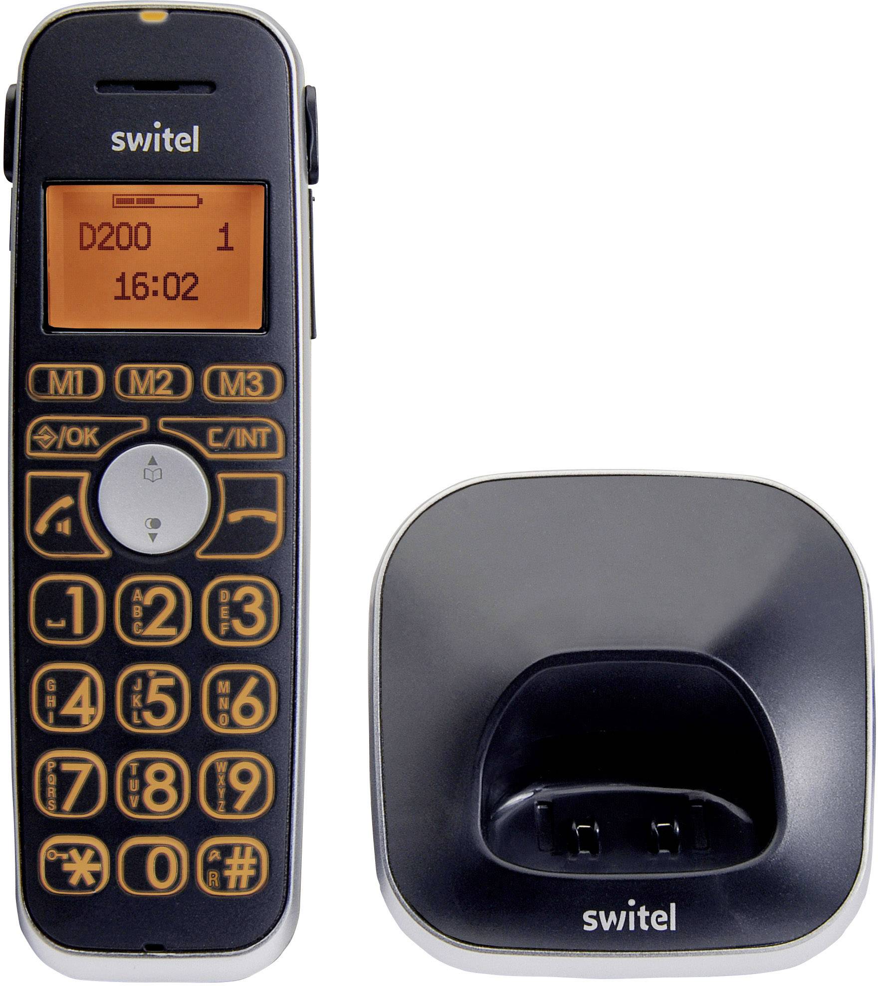 Switel D200 Schnurgebundenes Seniorentelefon Anrufbeantworter, Freisprechen, Foto-Tasten, inkl. Mobilteil, Optische