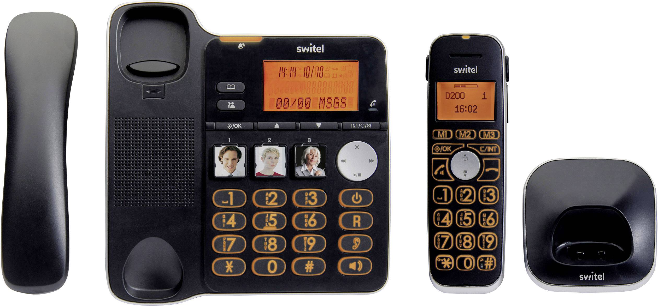 Switel D200 Schnurgebundenes Seniorentelefon Anrufbeantworter, Freisprechen, Foto-Tasten, inkl. Mobilteil, Optische