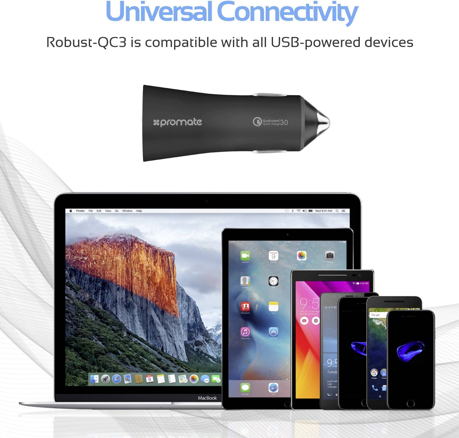 Pro Mate Robust-QC3 black USB-Ladegerät KFZ, LKW Ausgangsstrom (max.) 4800 mA Anzahl Ausgänge: 2 x USB 3.2 Gen 1 Buchse A (USB 3.0), USB