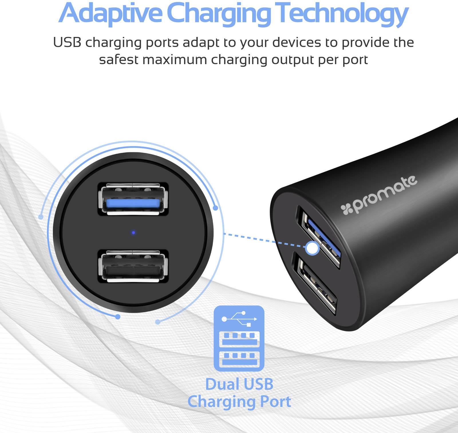 Pro Mate Robust-QC3 black USB-Ladegerät KFZ, LKW Ausgangsstrom (max.) 4800 mA Anzahl Ausgänge: 2 x USB 3.2 Gen 1 Buchse A (USB 3.0), USB