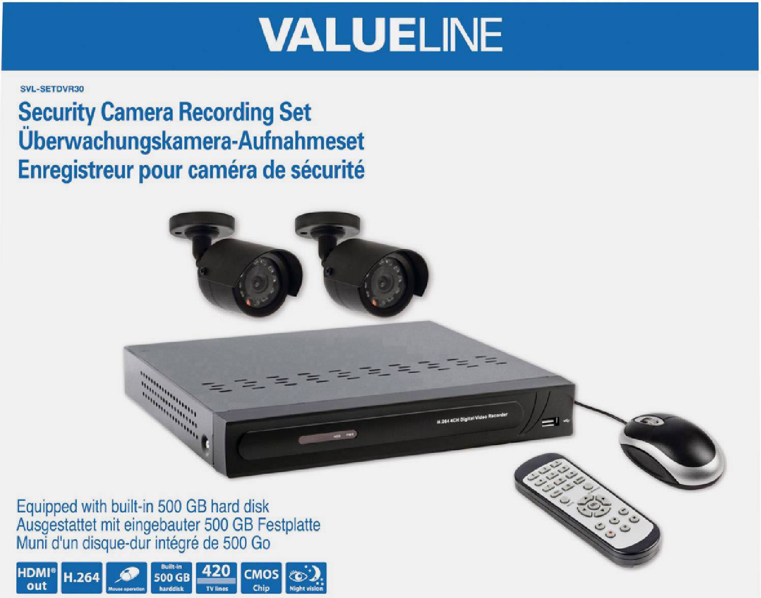 SVL-SETDVR30 Analog Überwachungskamera-Set mit 2 Kameras 420 TVL 500GB