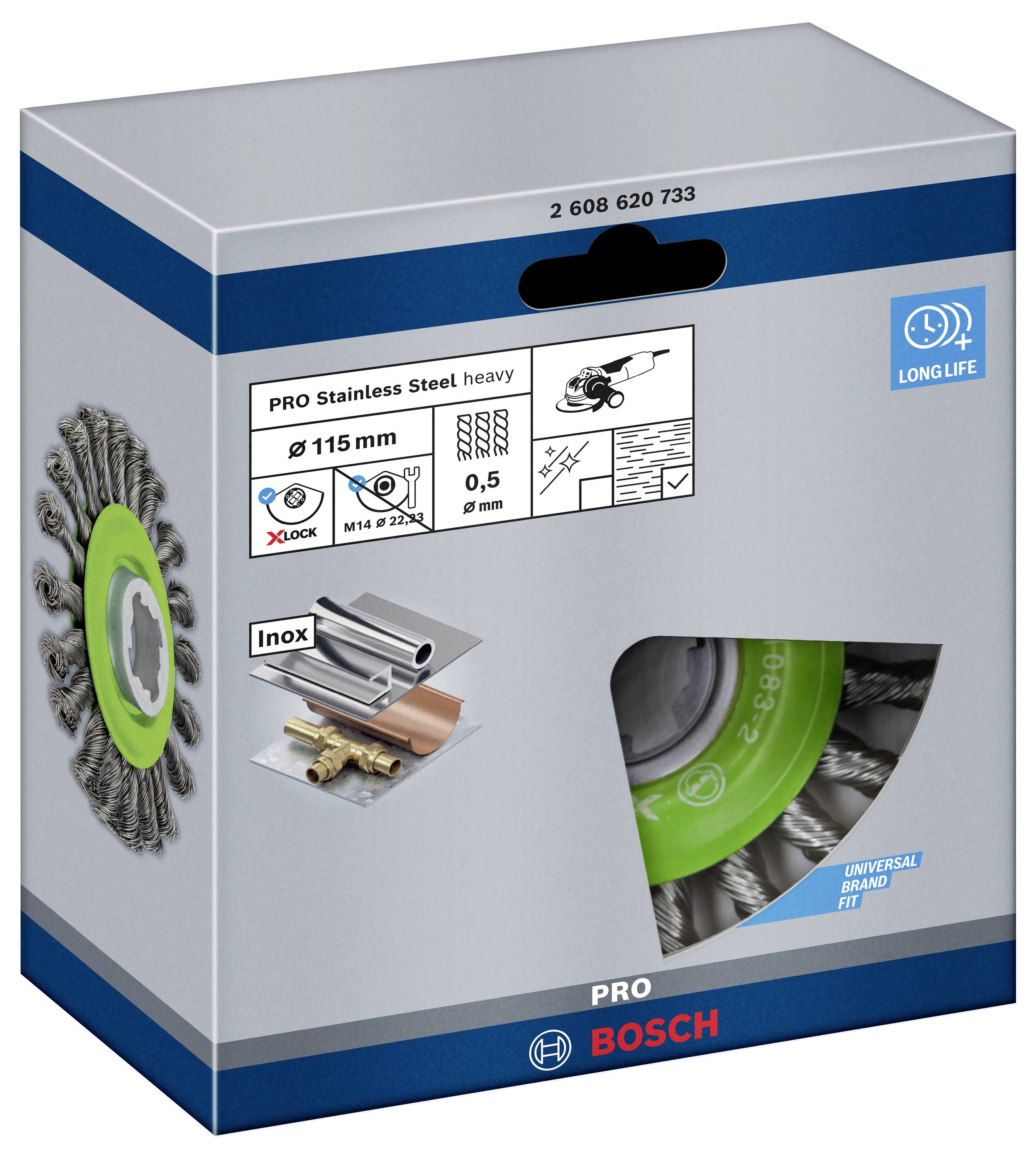 Bosch Accessories Scheibenbürste Heavy for Inox X-LOCK, gezopft, rostfrei, 115 mm, 0,5mm 2608620733 1St.