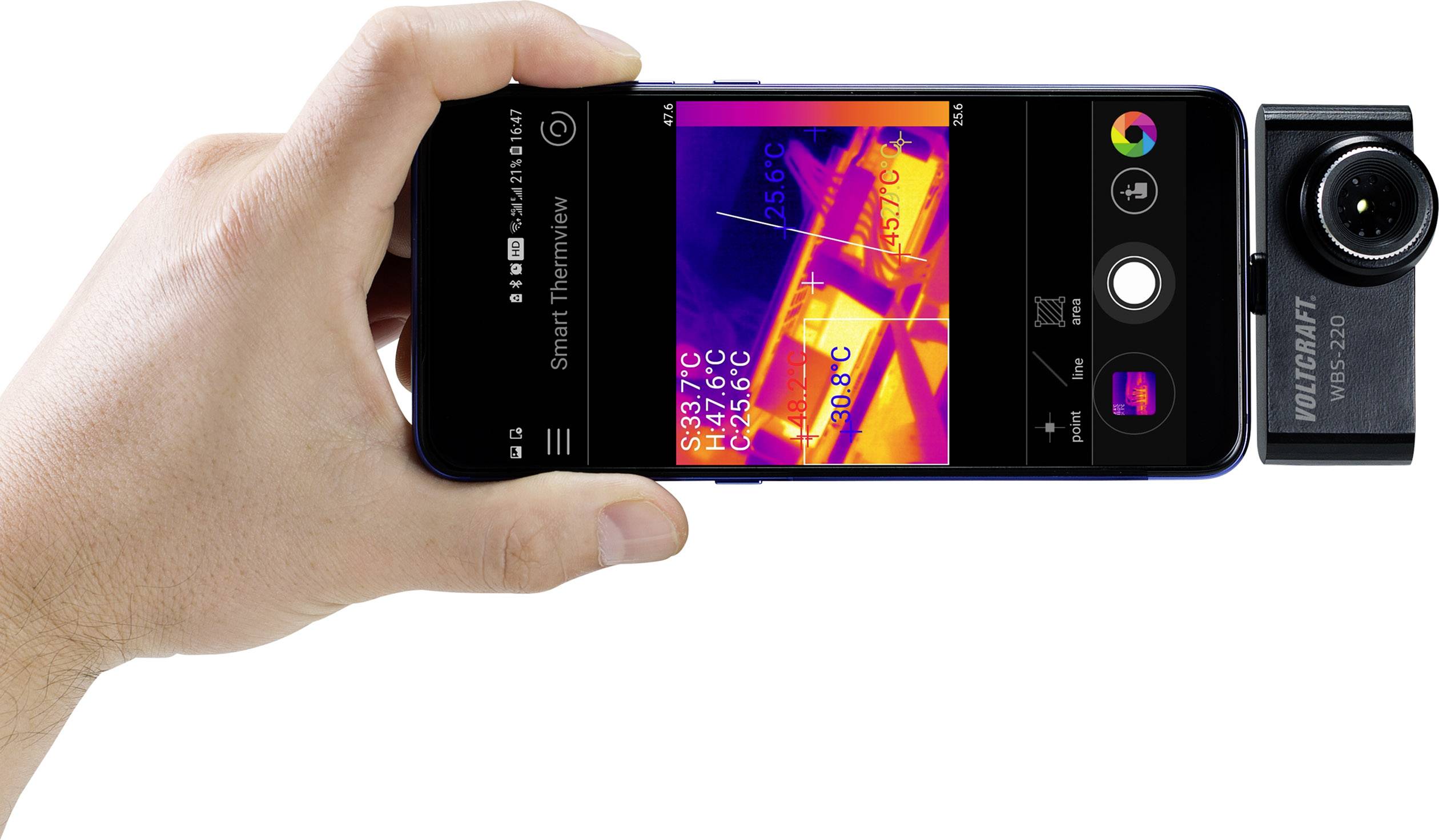 VOLTCRAFT WBS-220 Handy Wärmebildkamera -10 bis 330°C 206 x 156 Pixel 9Hz USB-C® Anschluss für Android Geräte