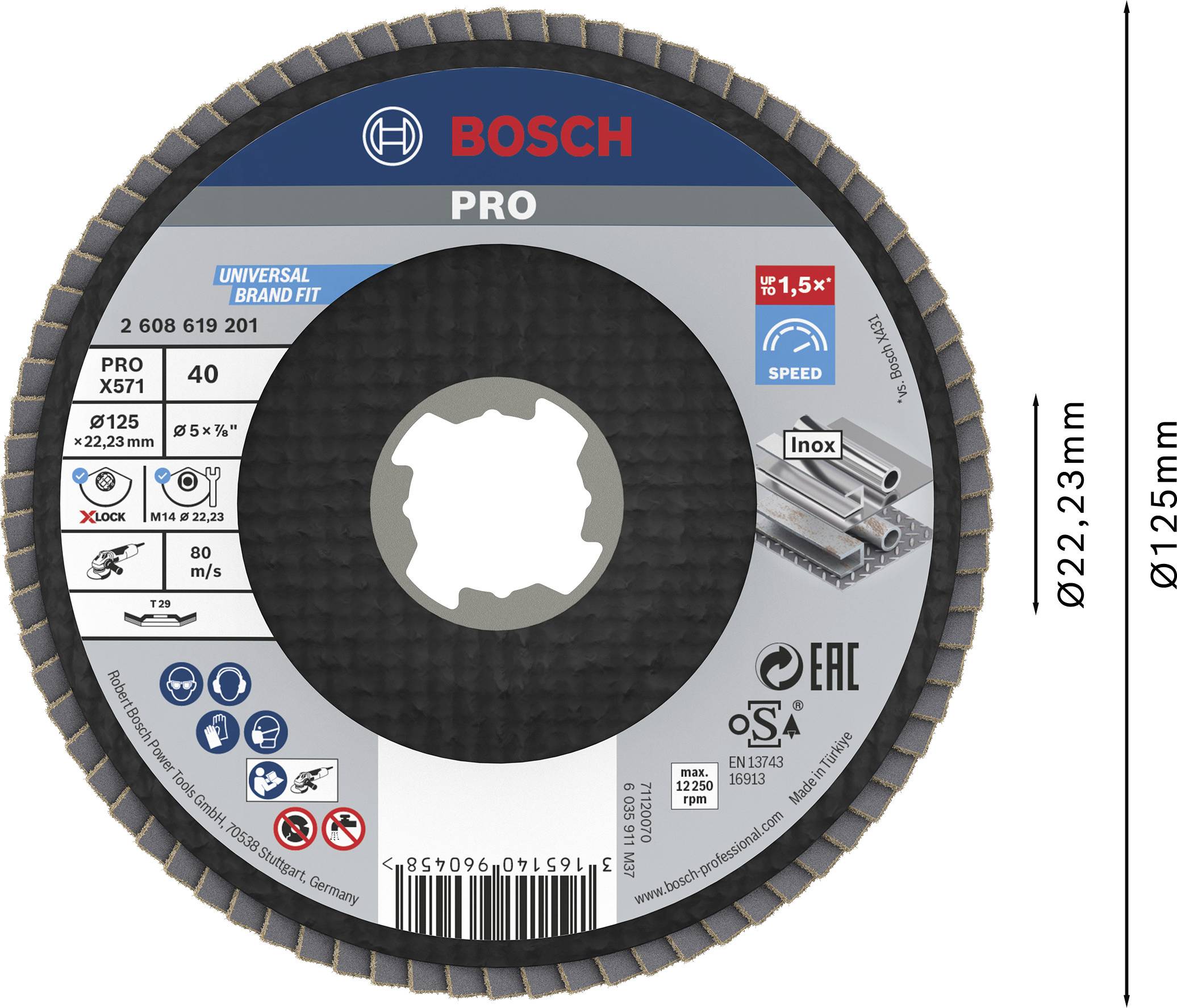Bosch Accessories 2608619201 Fächerschleifscheibe Durchmesser 125 mm Bohrungs-Ø 22.23 mm 1 St.