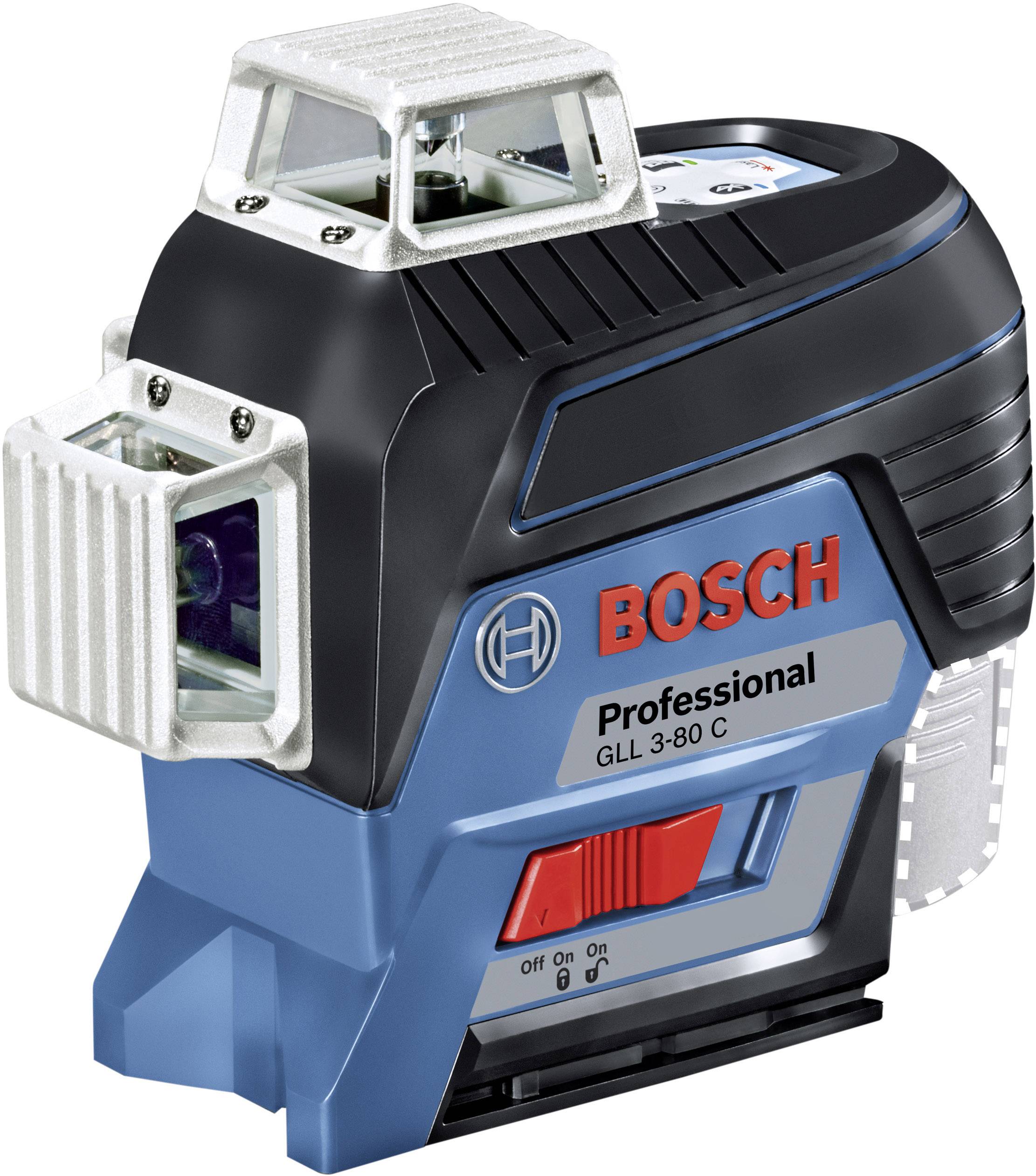 Bosch Laser-Wasserwaage GLL 3-80 C mit dreifachem grünen Laser, ideal für präzise Nivellierungen und Ausrichtungen im Bauwesen.