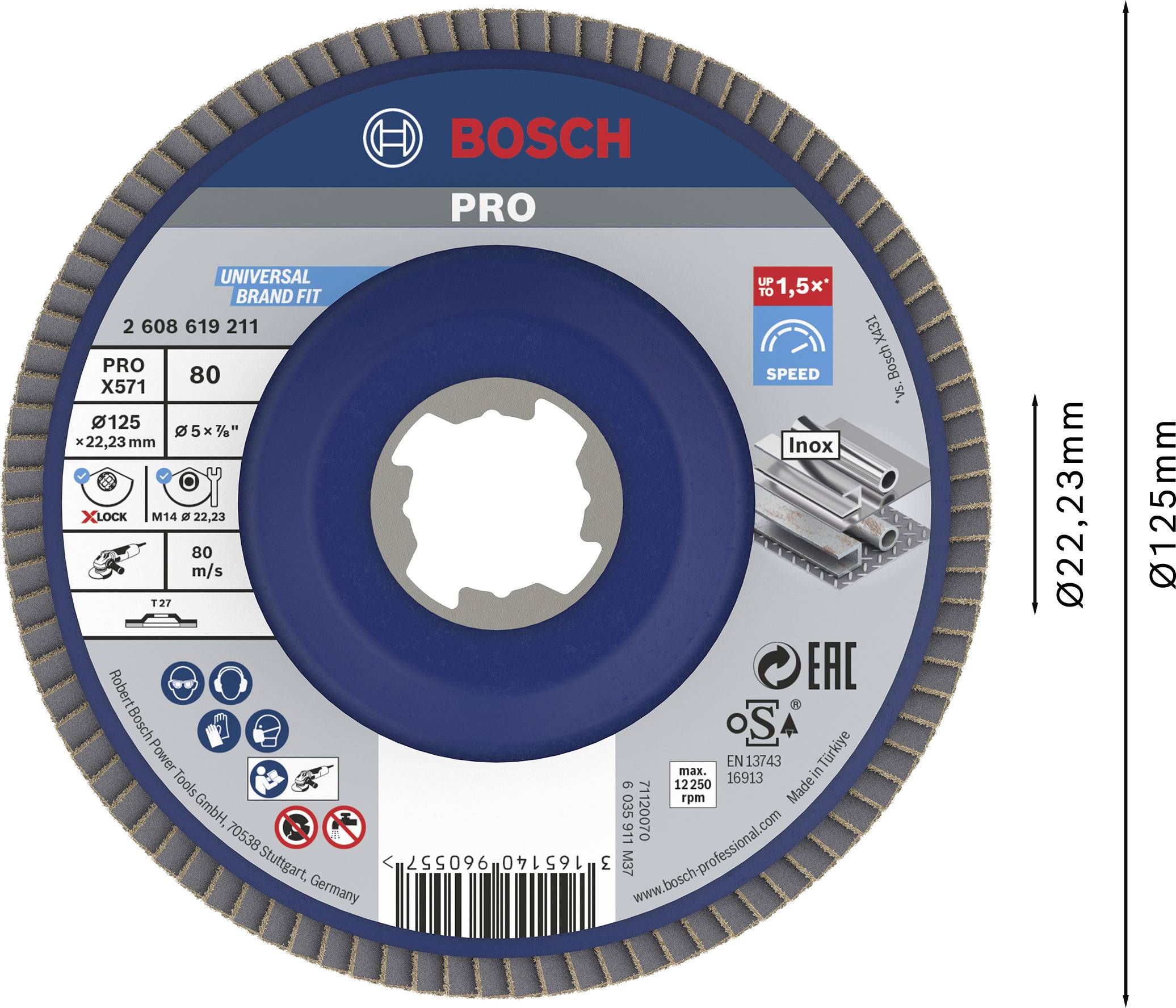Bosch Accessories 2608619211 Fächerschleifscheibe Durchmesser 125mm Bohrungs-Ø 22.23mm 1St.