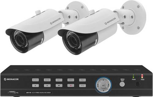 Monacor AXZ-204BVM Analog, AHD, HD-TVI Überwachungskamera-Set 4-Kanal mit 2 Kameras 1920 x 1080 Pix