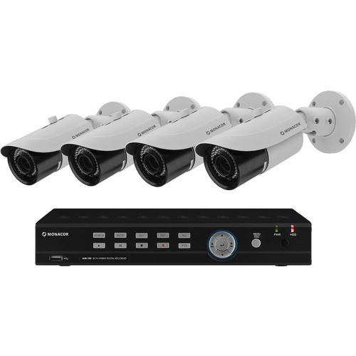 Monacor AXZ-408BVM Analog, AHD, HD-TVI Überwachungskamera-Set 8-Kanal mit 4 Kameras 1920 x 1080 Pixel 1TB