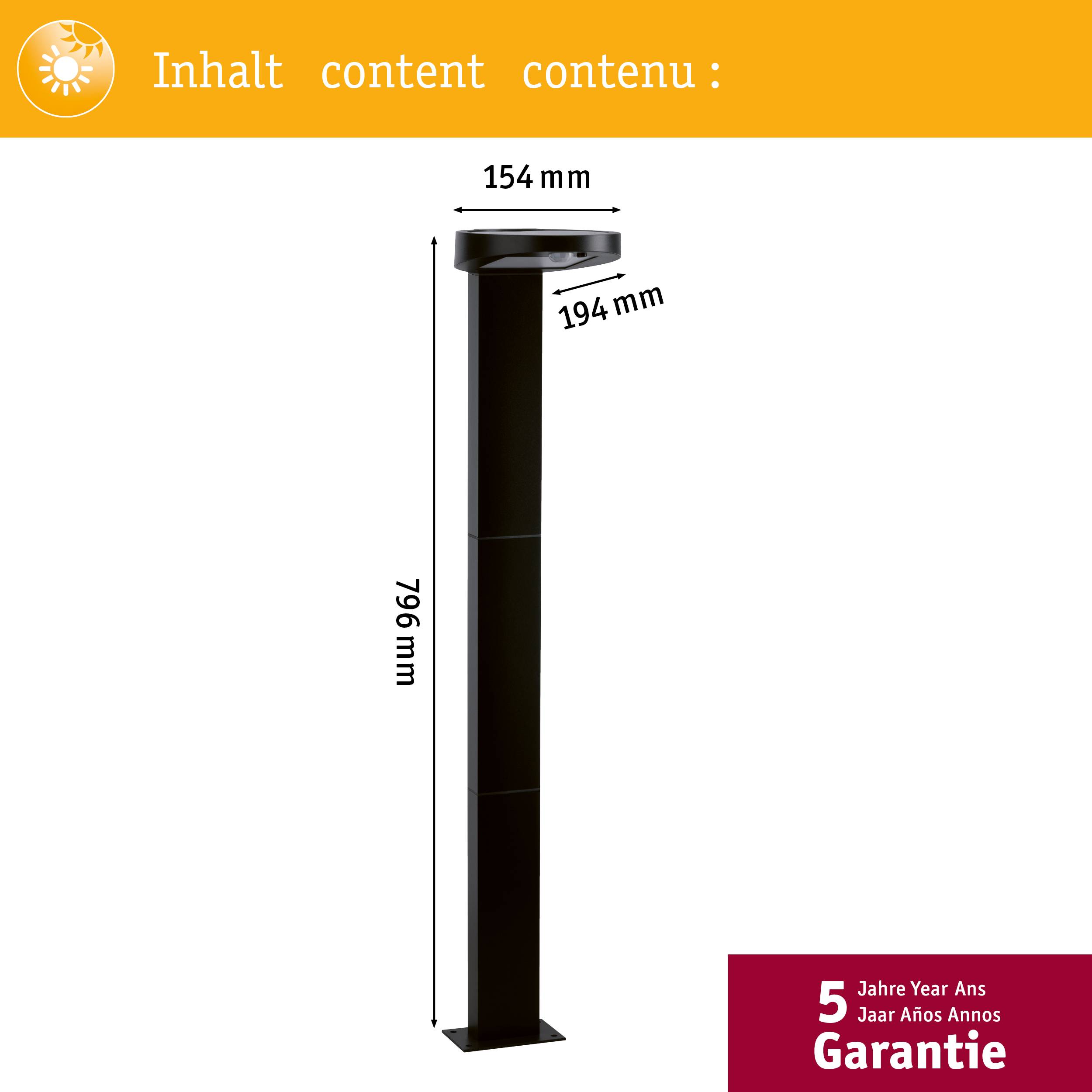 Paulmann 94249 Ryse Solar-Außenstandleuchte mit Bewegungsmelder 1.2W Warmweiß Anthrazit