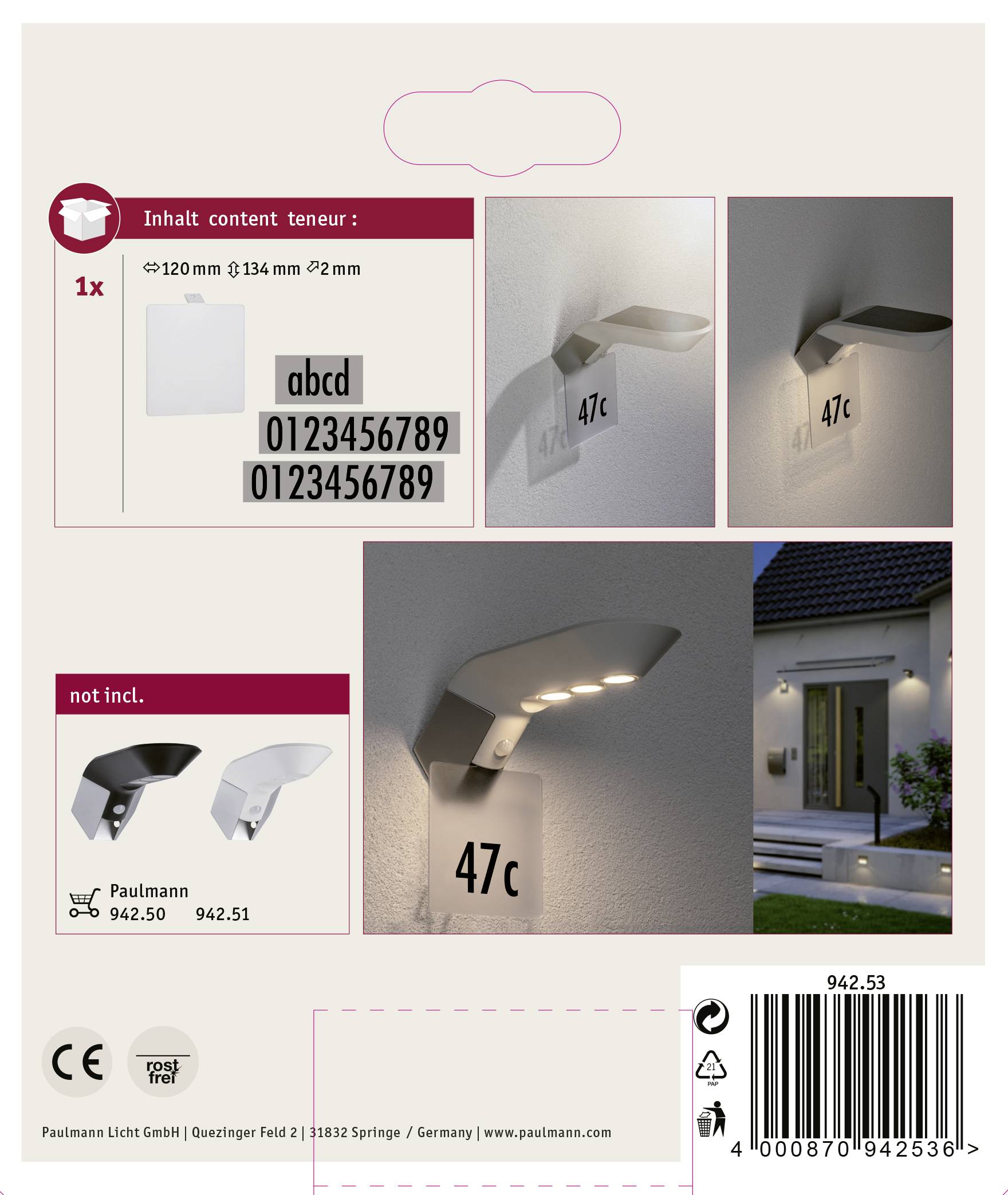 Paulmann 94253 Soley Hausnummerntafel Weiß