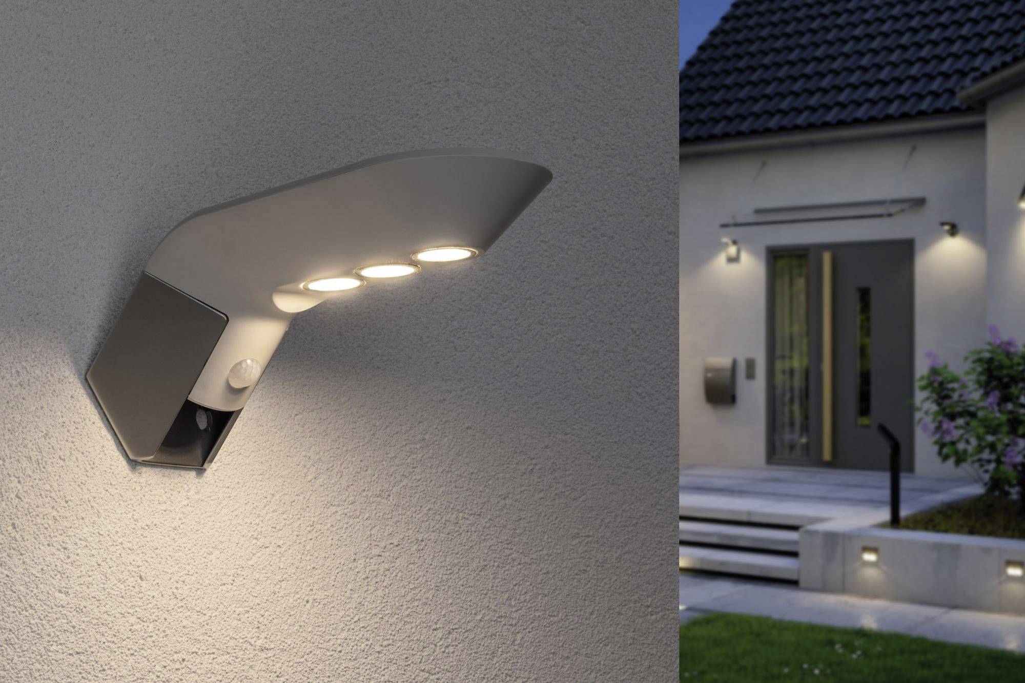 Paulmann 94251 Soley Solar-Außenwandleuchte mit Bewegungsmelder 1.22W Warmweiß Weiß