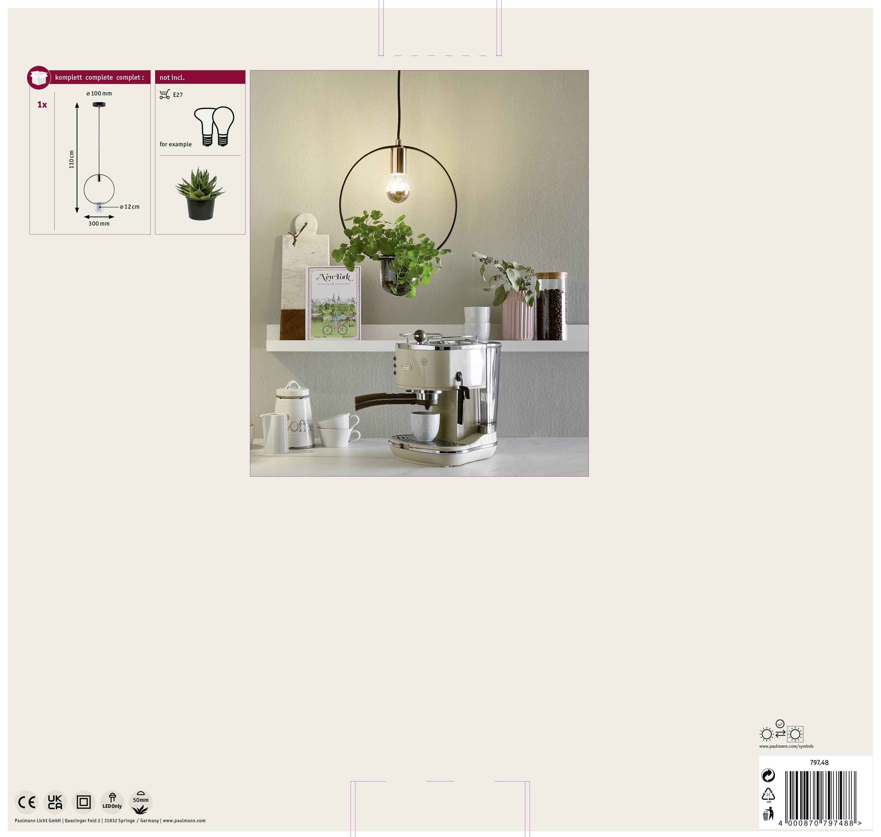 Paulmann Tasja 79748 Pendelleuchte E27 20W Kupfer, Schwarz