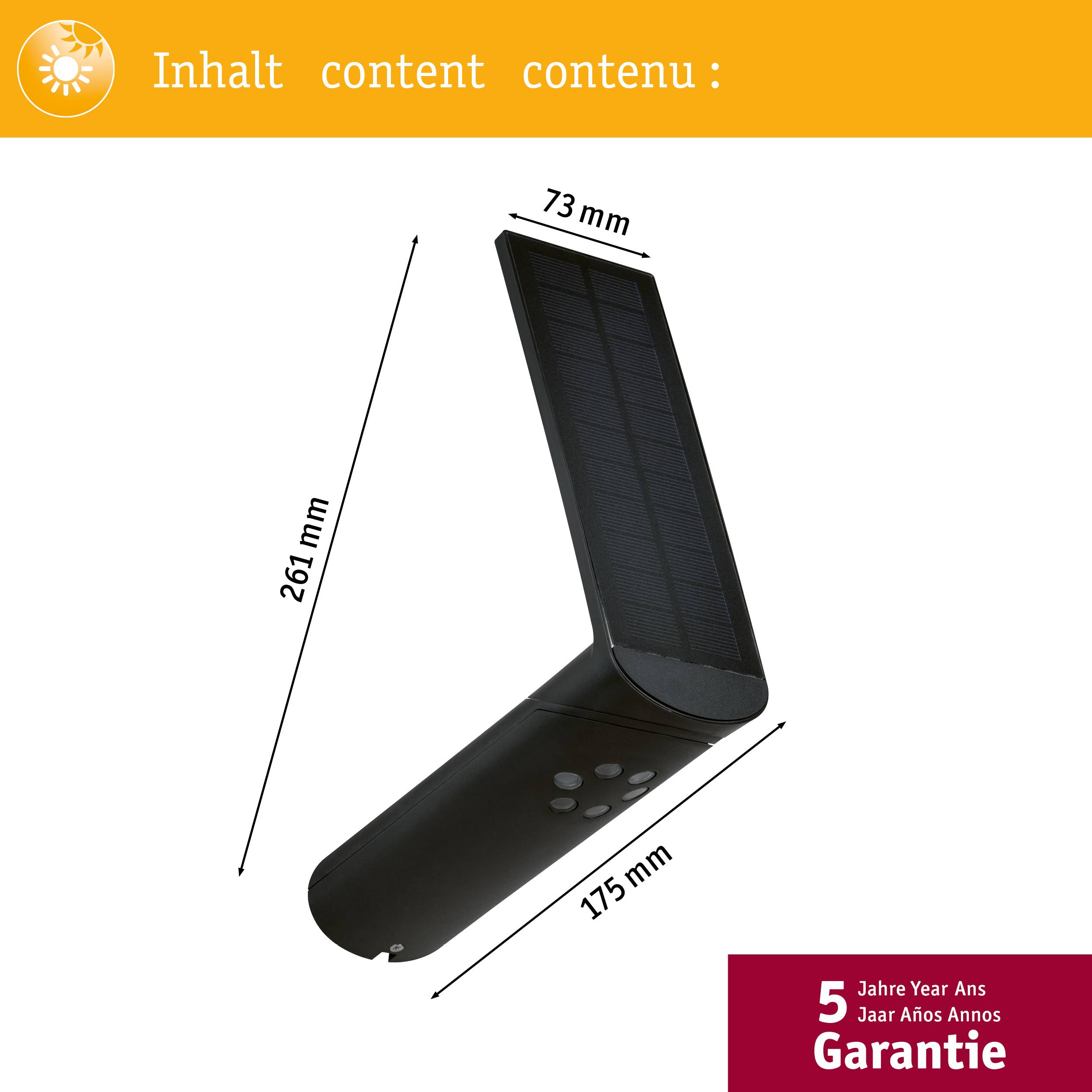 Paulmann 94260 Ilias Solar-Außenwandleuchte mit Bewegungsmelder 1.20W Warmweiß Anthrazit