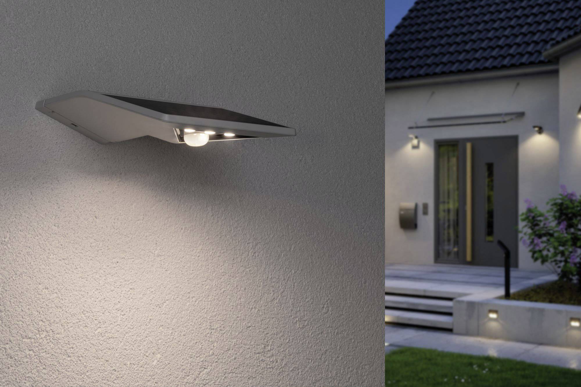 Paulmann 94244 Yoko Solar-Außenwandleuchte mit Bewegungsmelder 1.2W Warmweiß Weiß