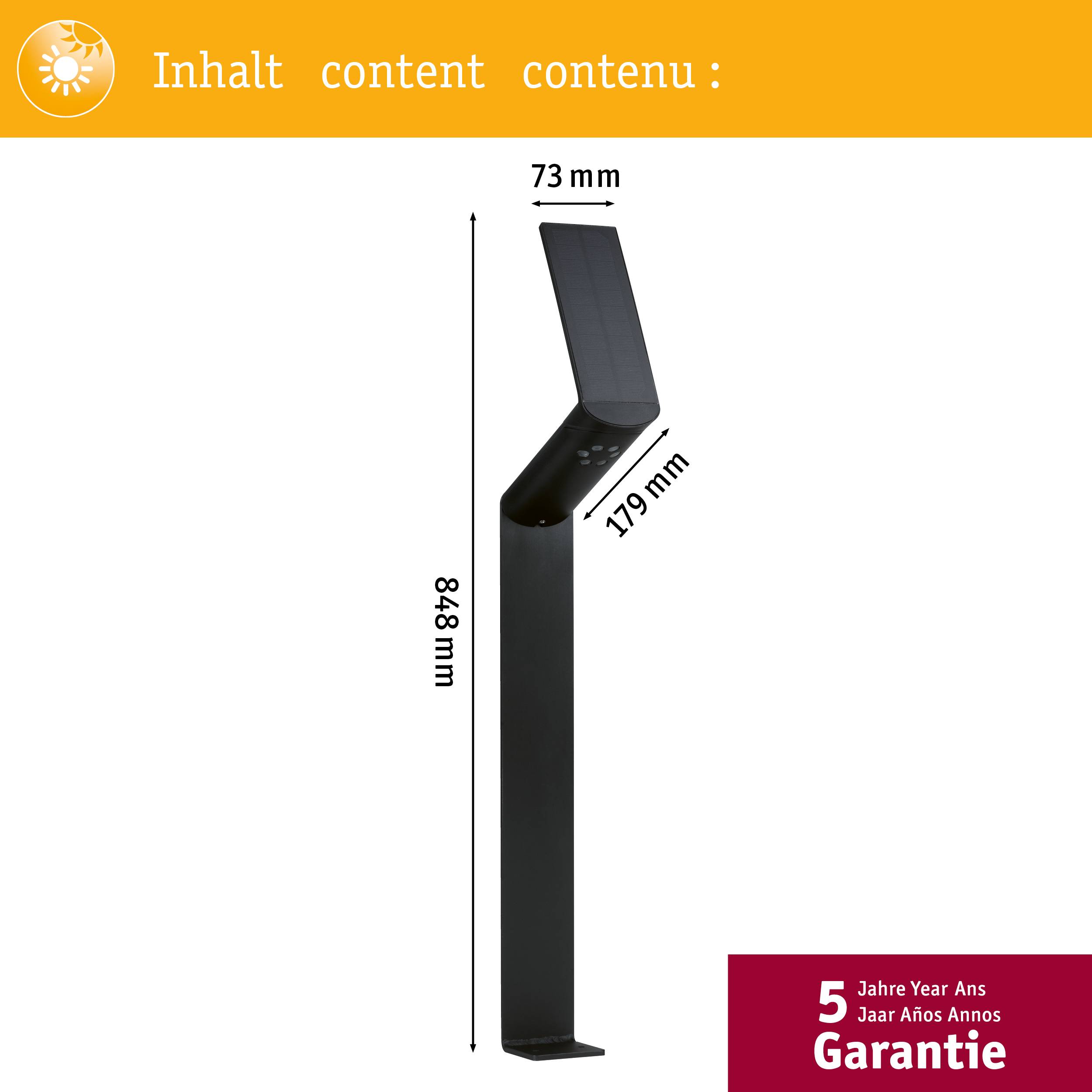 Paulmann 94262 Ilias Solar-Außenstandleuchte mit Bewegungsmelder 1.20W Warmweiß Anthrazit