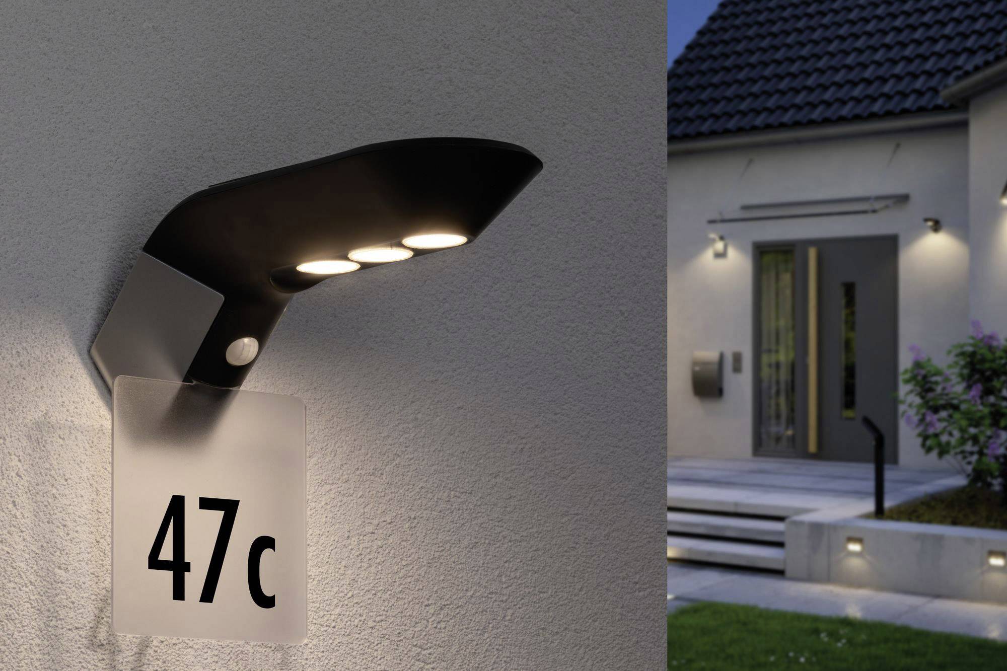 Paulmann 94250 Soley Solar-Außenwandleuchte mit Bewegungsmelder 1.22W Warmweiß Anthrazit