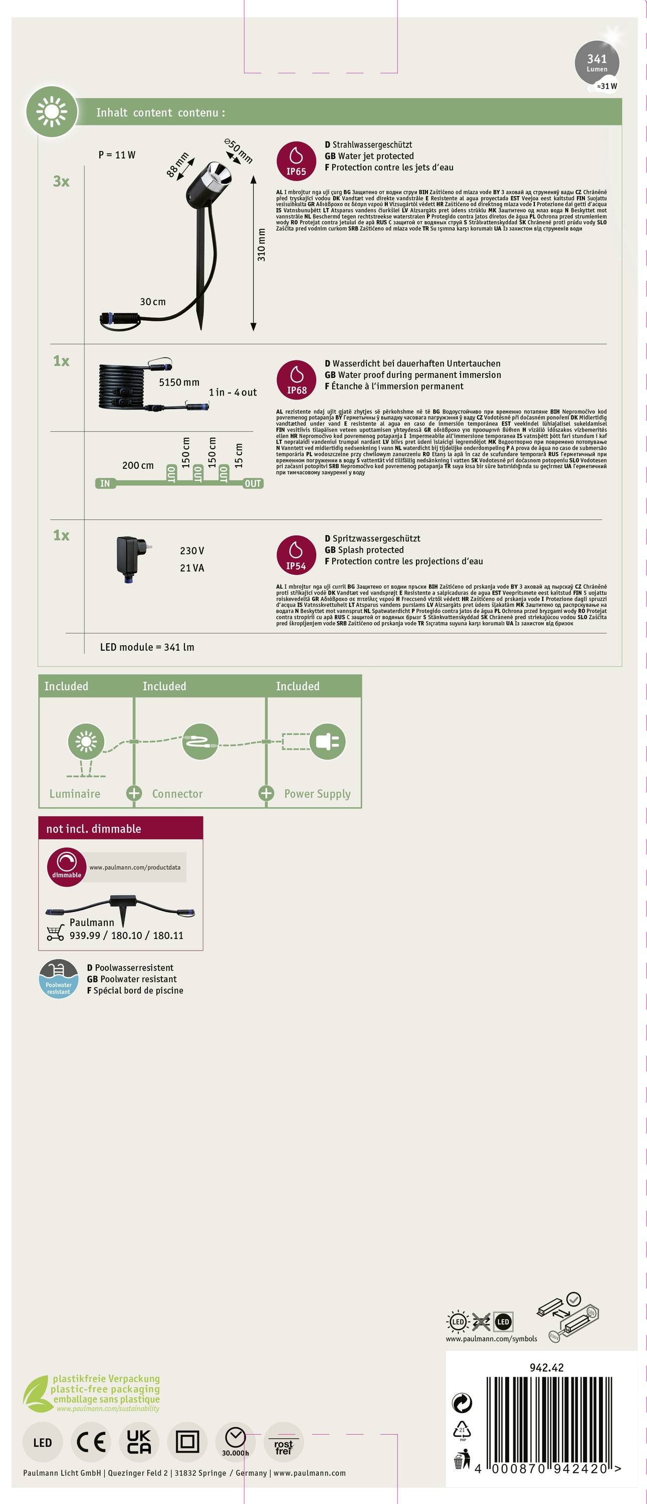 Paulmann Pike 94242 Beleuchtungssystem Plug & Shine LED-Gartenstrahler-Starter-Set 3er Set LED 10.5W Warmweiß Anthrazit