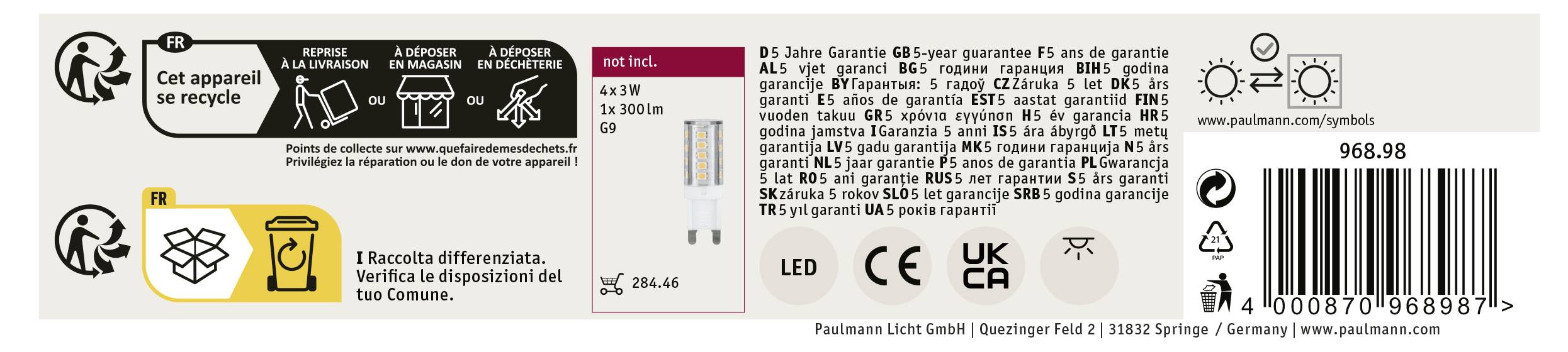 Paulmann Blossom Schienen-Komplett-System URail G9 40W LED Chrom, Chrom (matt), Satin