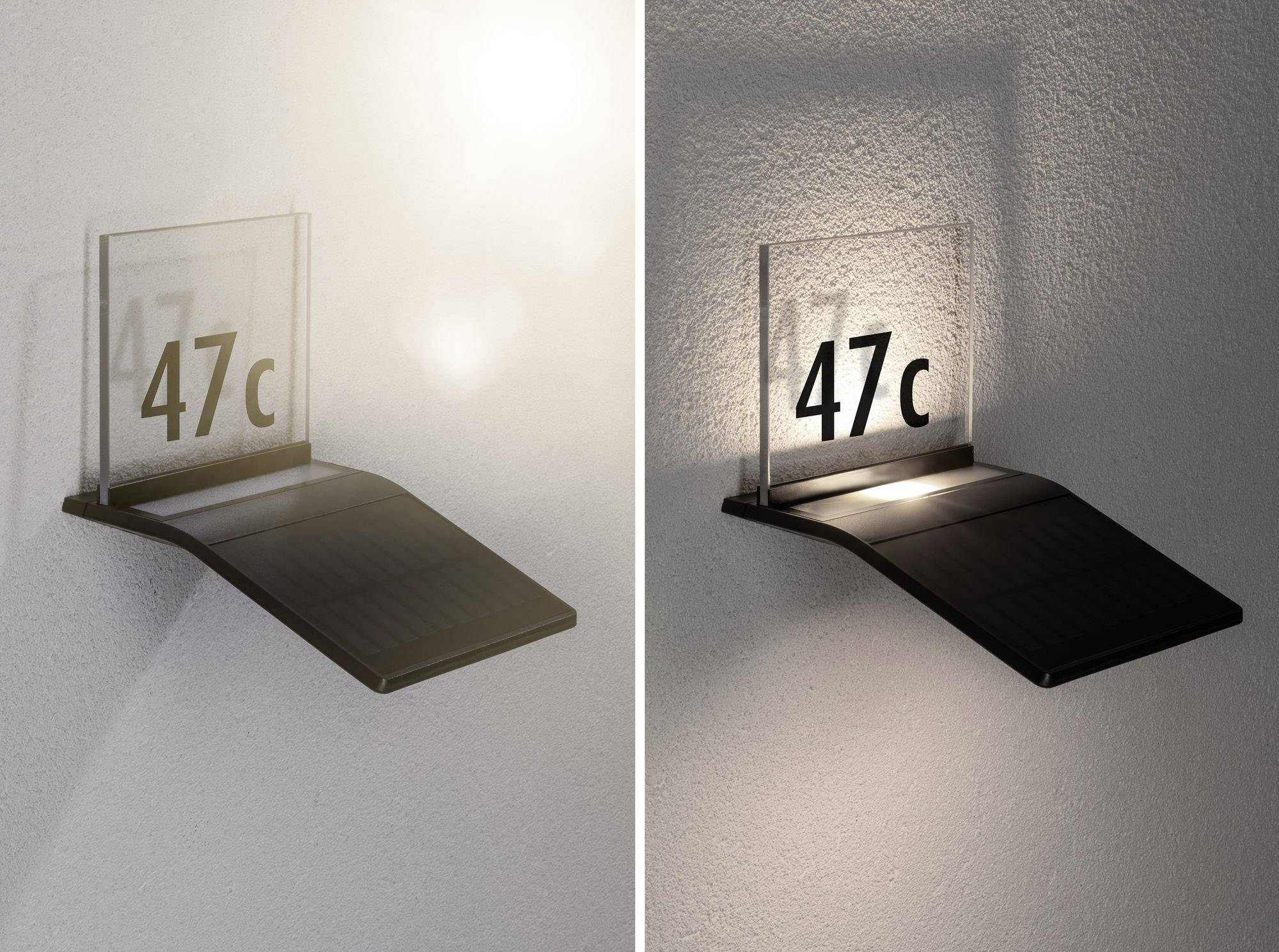 Paulmann 94243 Yoko Solar-Hausnummernleuchte mit Bewegungsmelder 1.2W Warmweiß Anthrazit