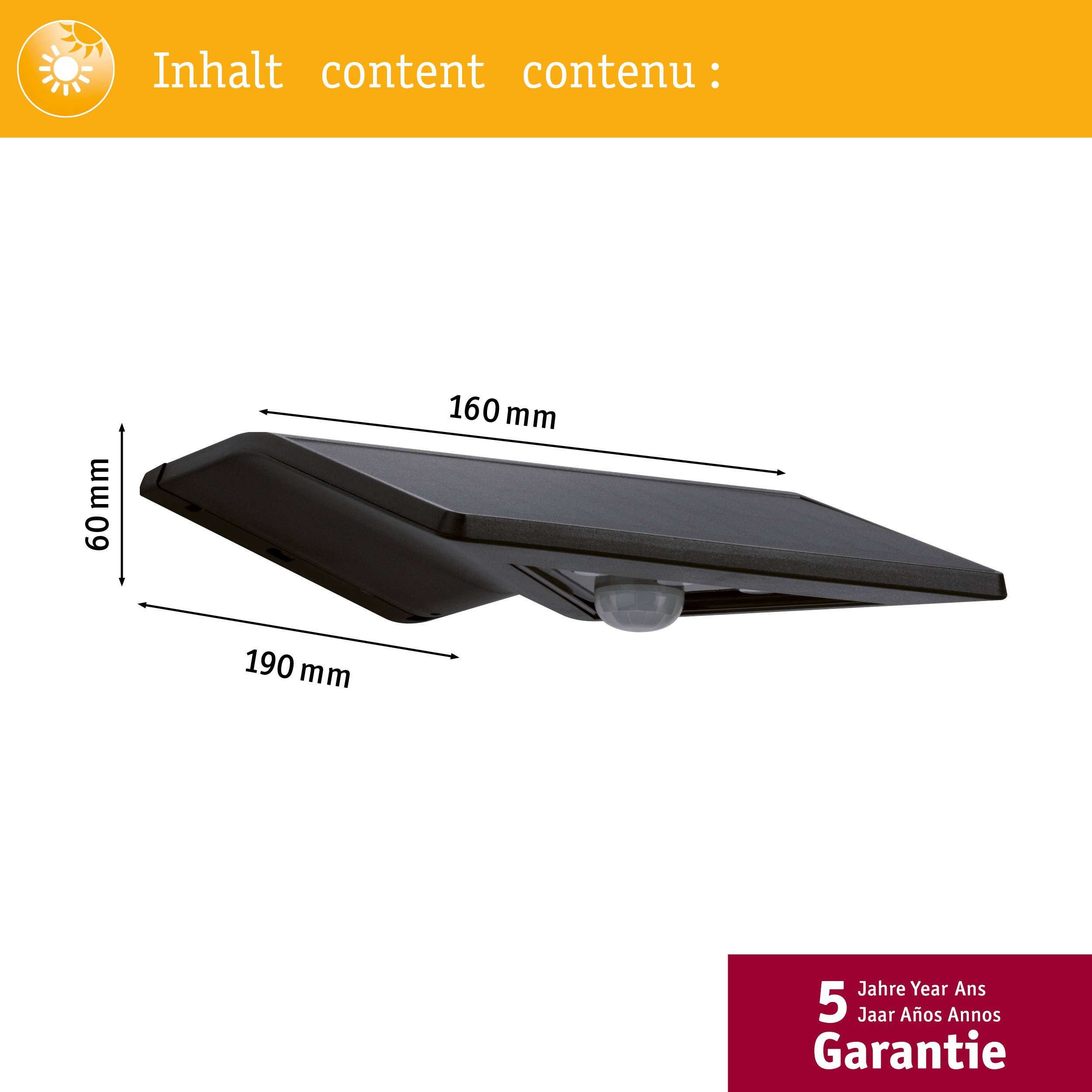 Paulmann 94245 Yoko Solar-Außenwandleuchte mit Bewegungsmelder 1.2W Warmweiß Anthrazit