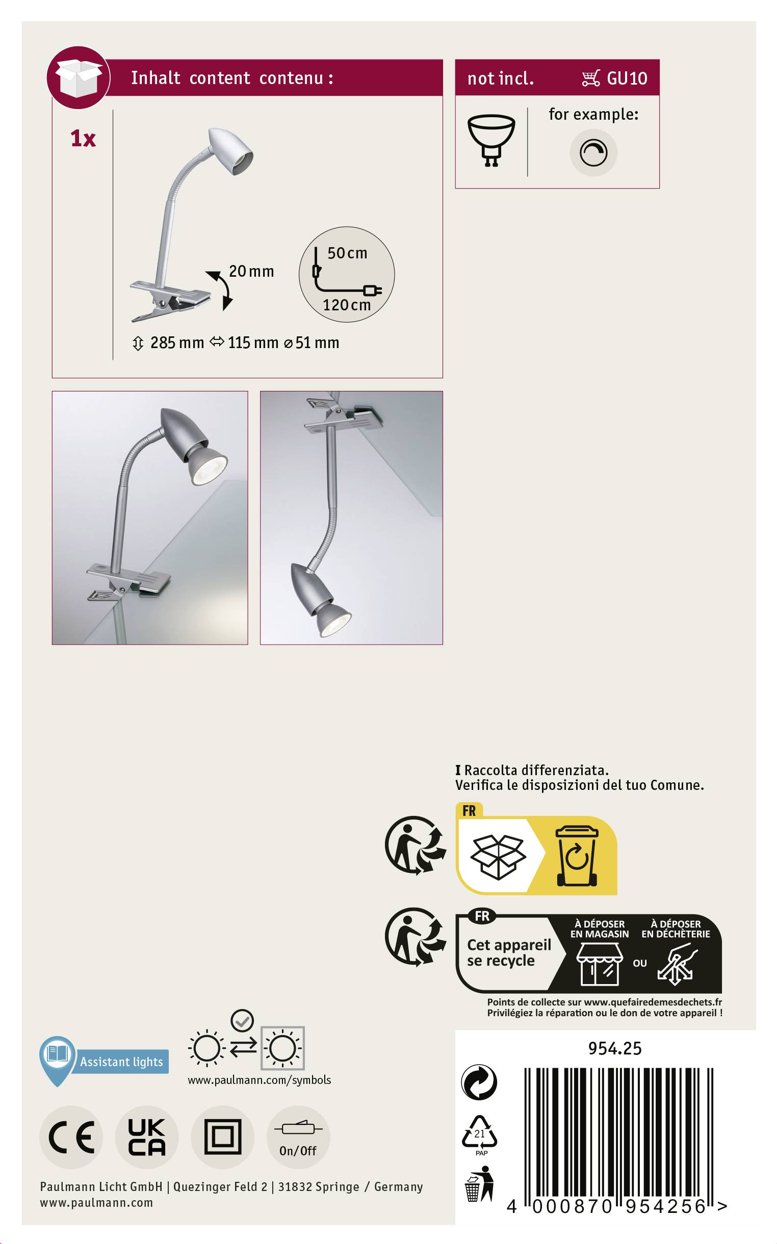 Paulmann Gesa 95425 Klemmleuchte LED GU10 35W Chrom (matt)