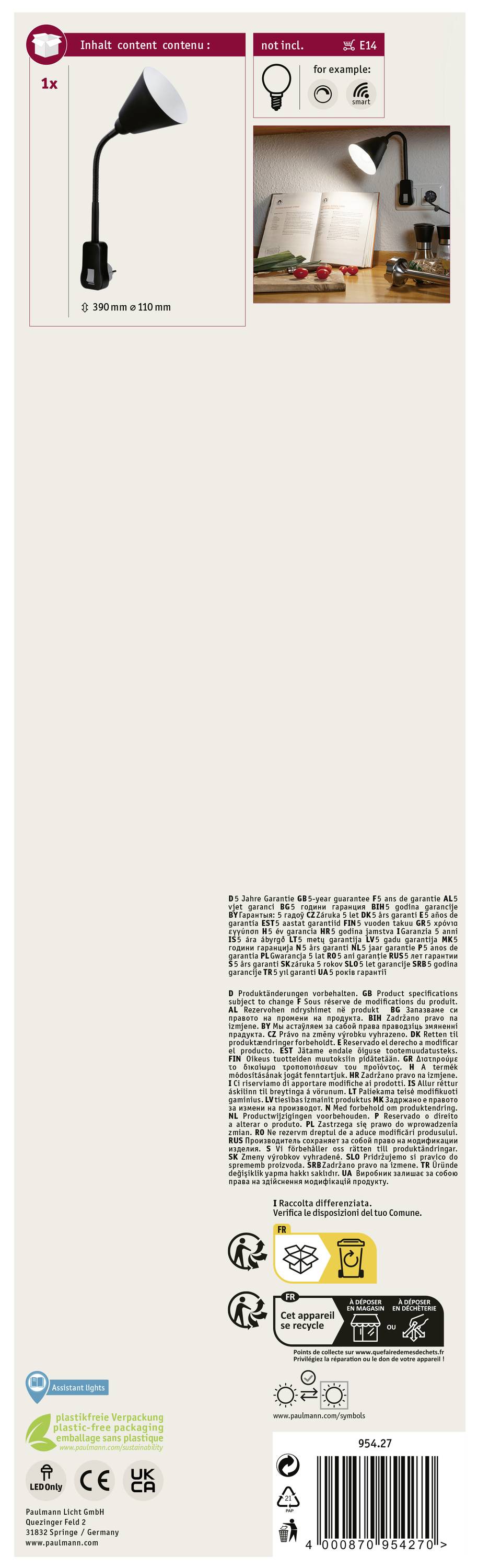 Paulmann Junus Steckdosenlampe E14 20W Schwarz