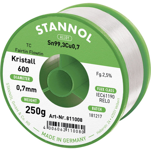 Stannol Kristall 600 Fairtin Lötzinn, bleifrei bleifrei Sn99,3Cu0,7 REL0 250 g 0.7 mm