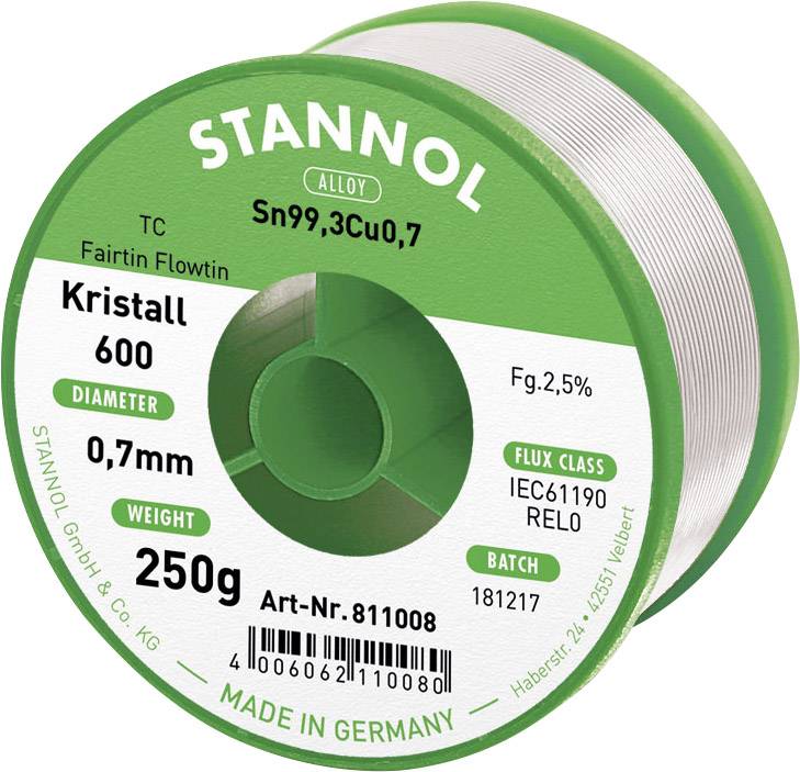 Stannol Kristall 600 Fairtin Lötzinn, bleifrei bleifrei Sn99,3Cu0,7 REL0 250 g 0.7 mm