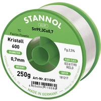 Stannol Kristall 600 Fairtin Lötzinn, bleifrei bleifrei Sn99,3Cu0,7 REL0 250g 0.7mm Stannol Kristall 600 Fairtin Lötzinn, bleifrei bleifrei Sn99,3Cu0,7 REL0 250g 0.7mm
