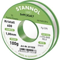 Stannol Kristall 600 Fairtin Lötzinn, bleifrei bleifrei Sn99,3Cu0,7 REL0 100g 1mm Stannol Kristall 600 Fairtin Lötzinn, bleifrei bleifrei Sn99,3Cu0,7 REL0 100g 1mm