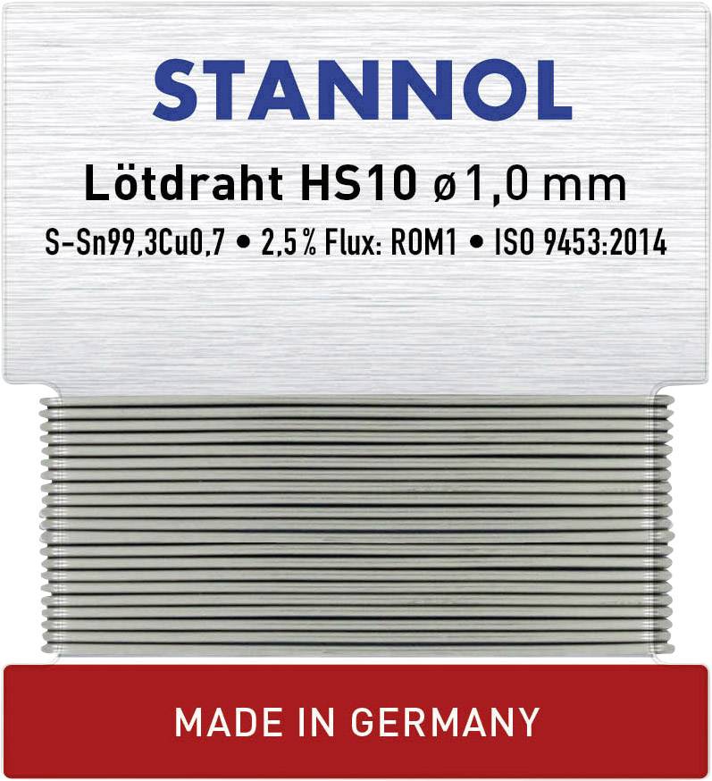 Lötzinnrolle von STANNOL, 1,0 mm, Sn99,3Cu0,7, 2,5% Flussmittel, ISO 9453:2014, hergestellt in Deutschland.