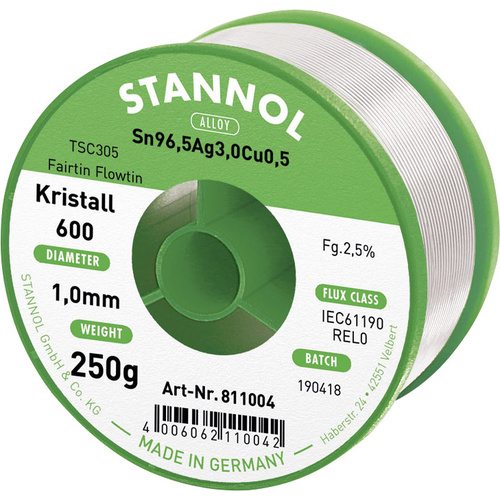 Stannol Kristall 600 Fairtin Lötzinn, bleifrei bleifrei Sn96,5Ag3Cu0,5 REL0 250 g 1 mm