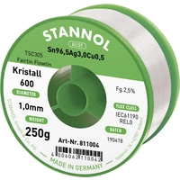 Stannol Kristall 600 Fairtin Lötzinn, bleifrei bleifrei Sn96,5Ag3Cu0,5 REL0 250g 1mm Stannol Kristall 600 Fairtin Lötzinn, bleifrei bleifrei Sn96,5Ag3Cu0,5 REL0 250g 1mm