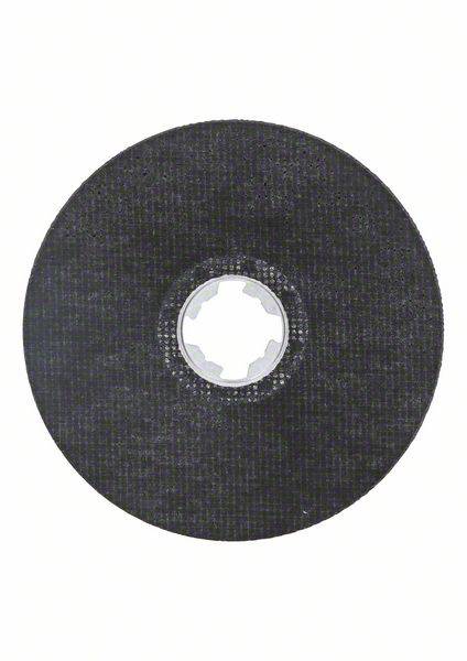 Ein schwarzes Schleifblatt mit runder Form und gezahnter Metallöffnung in der Mitte, geeignet für den Gebrauch mit Schleifmaschinen.
